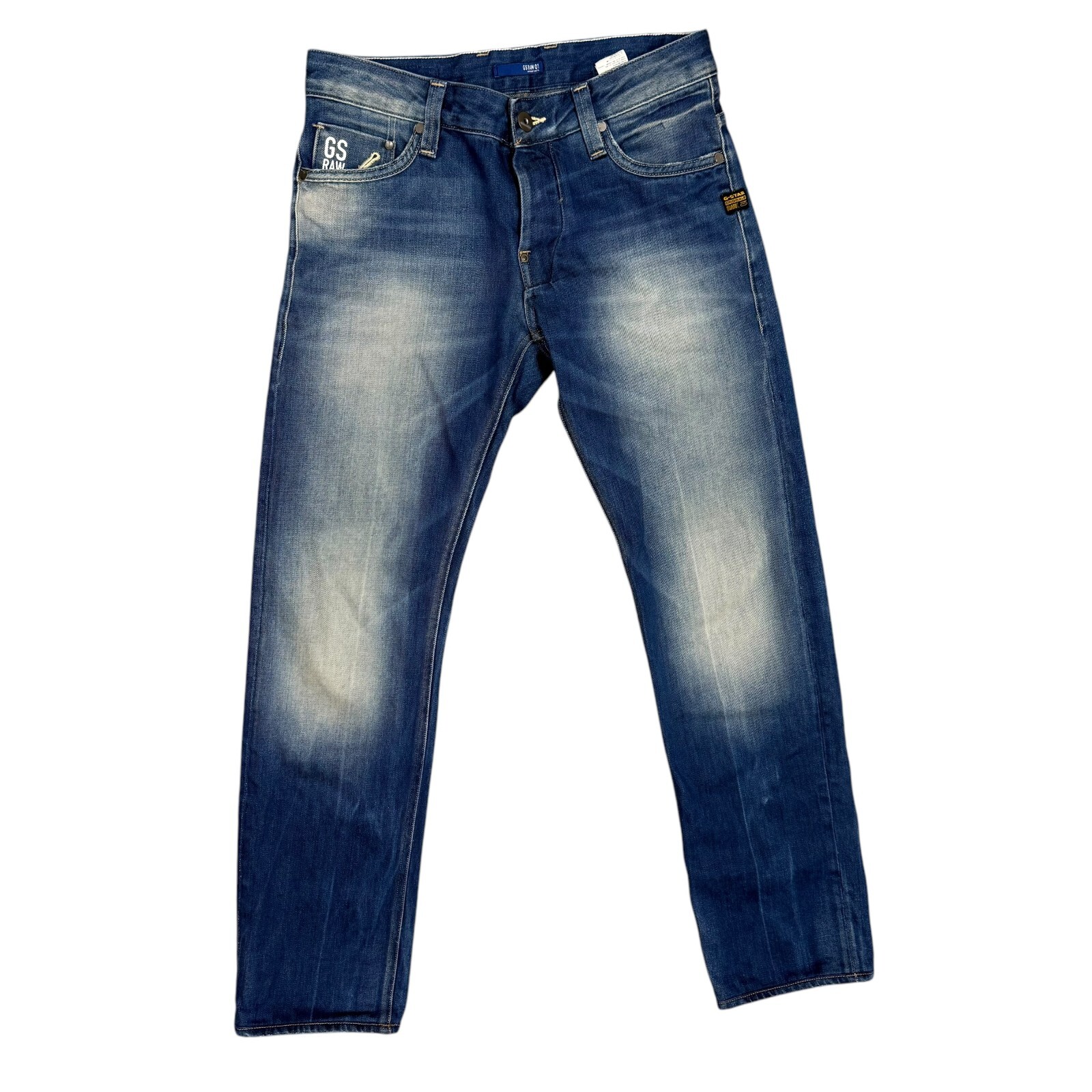 G-Star RAW 01 Denim Jeans Faded Blue Zipper Pocket Button Fly W30xL30