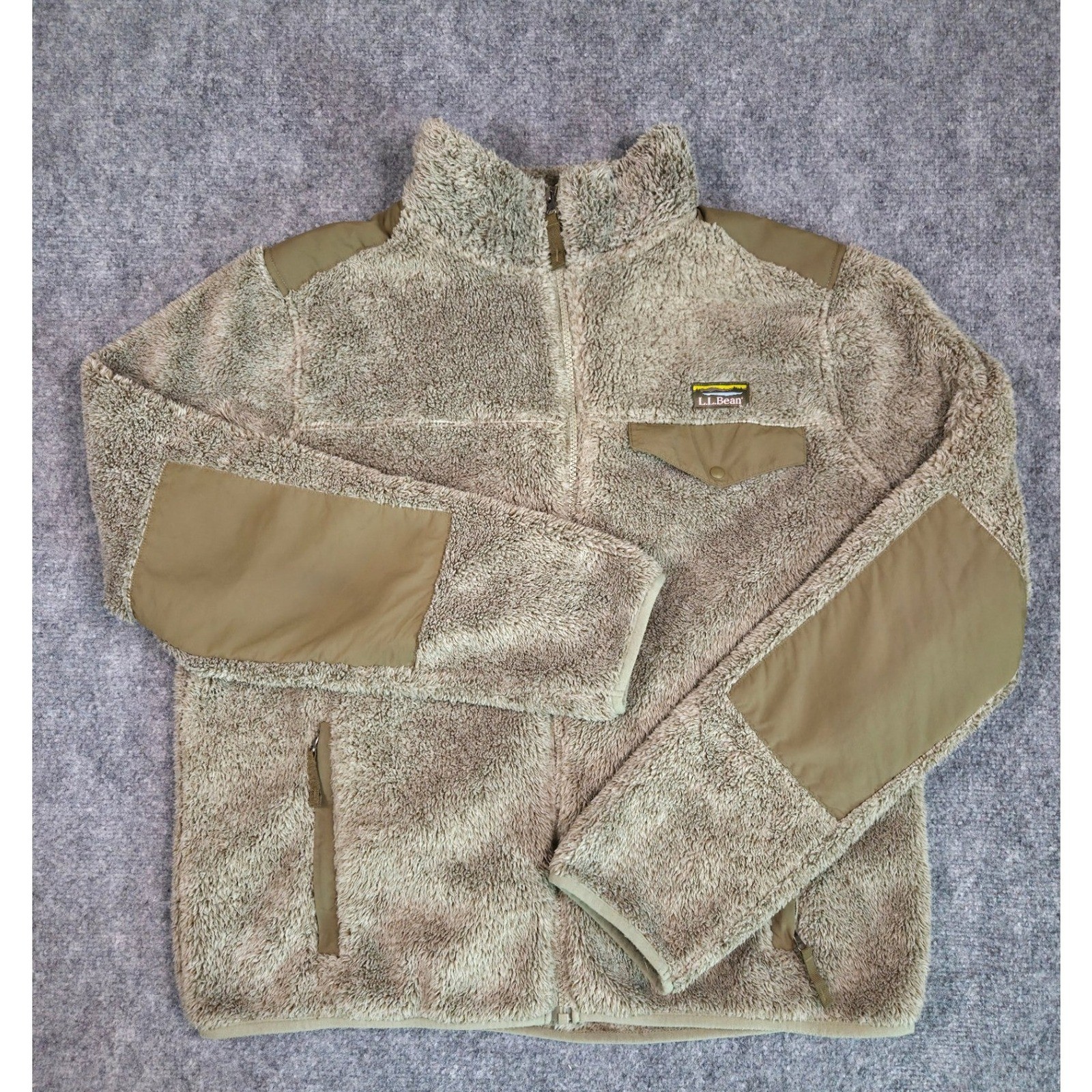 L.L. Bean Fleece Jacket Mens L Green Hi-Pile Sherpa Full Zip Nylon Overlay