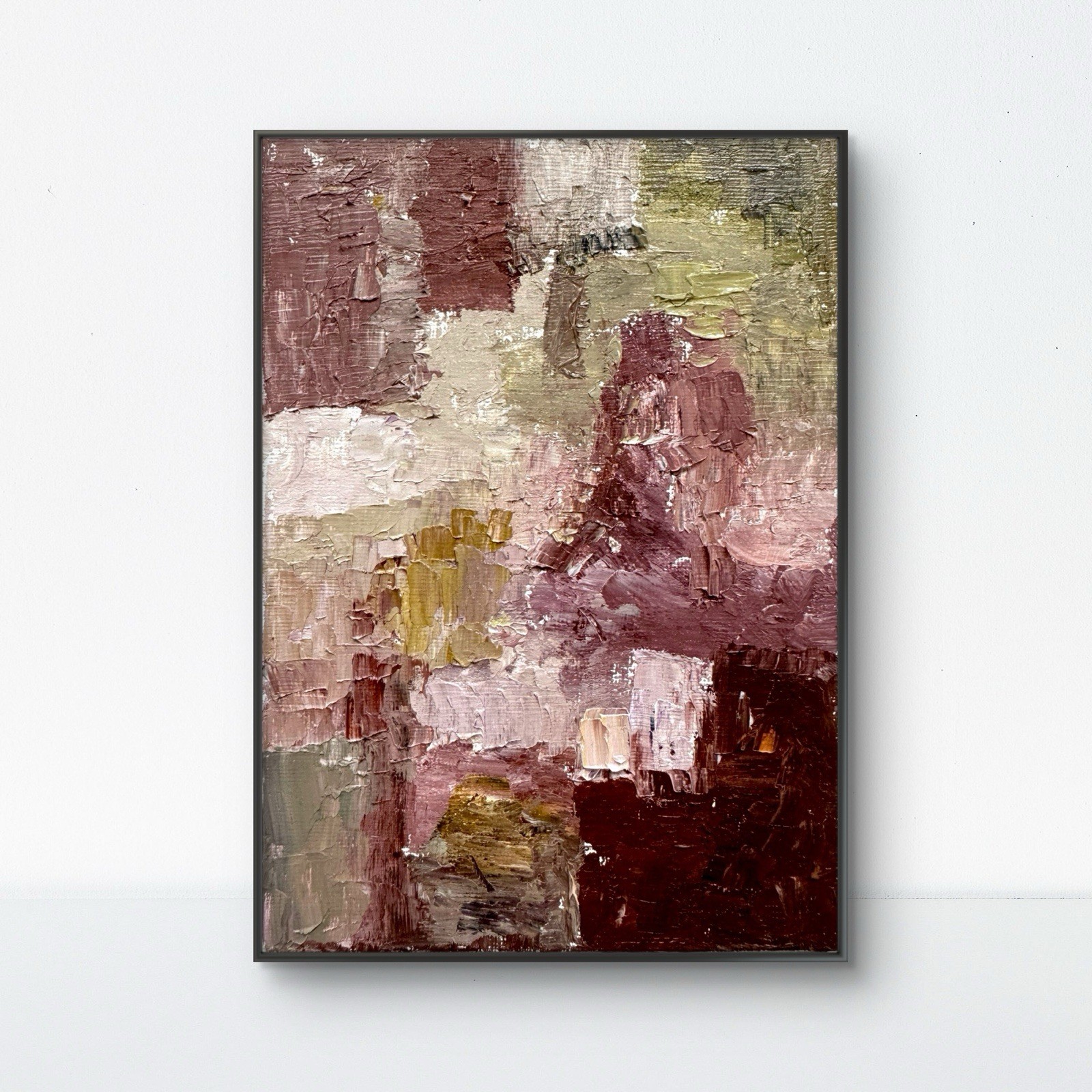 Density 5x7 Burgundy Abstract Original Oil Painting Wall Decor