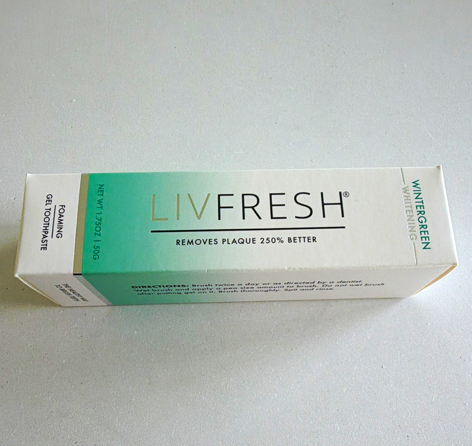 New LivFresh Whitening Gel Toothpaste Wintergreen Foaming Dental Gel 1.75 oz