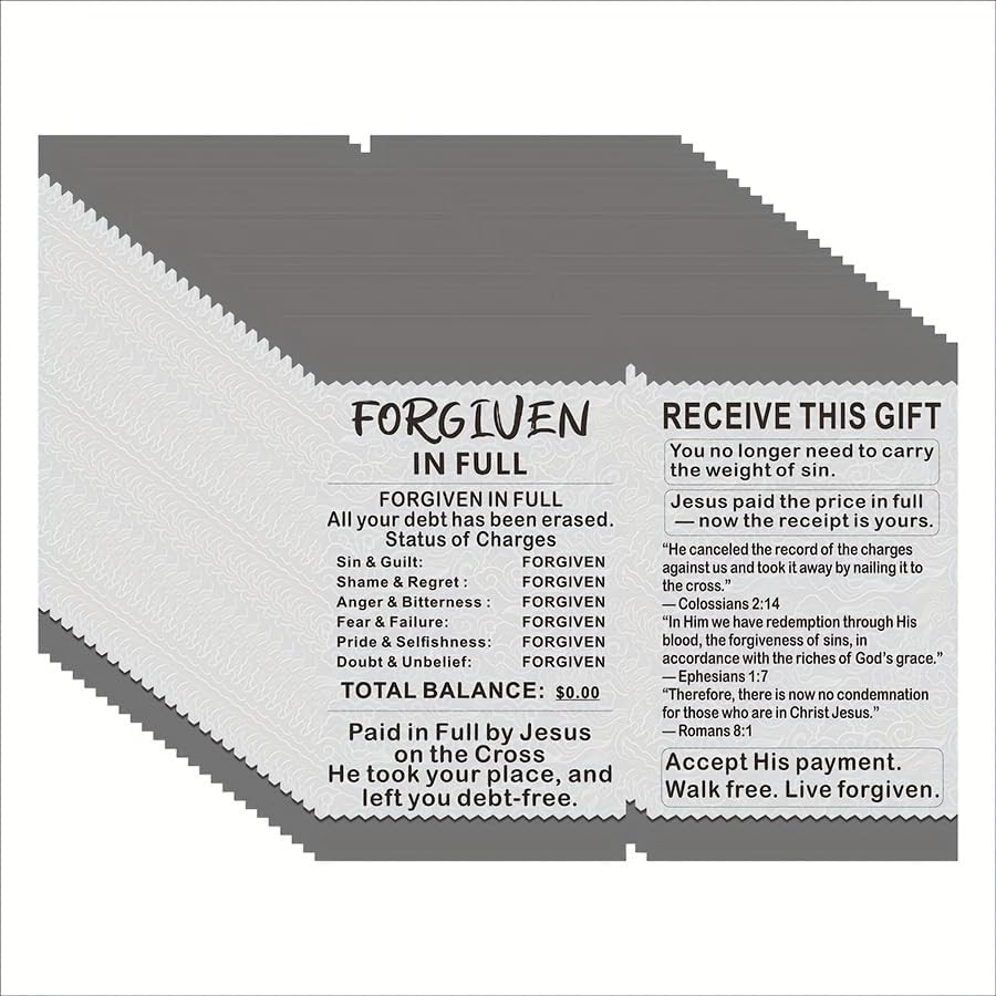200 Pcs Forgiven in Full Gospel Tract Christian Prayer Postcards, Salvation with