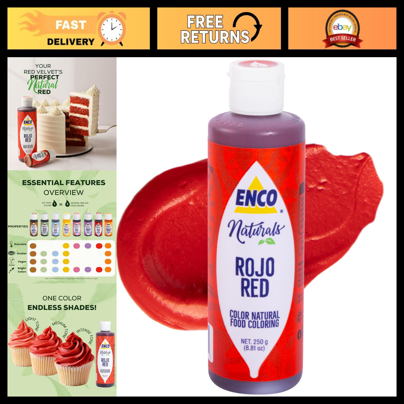 Vibrant Red Natural Food Coloring Gel - 8.8 oz, No Artificial Dyes for Baking & Vibrant Red Natural Food Coloring Gel - 8.8 oz, No Artificial Dyes for Baking &