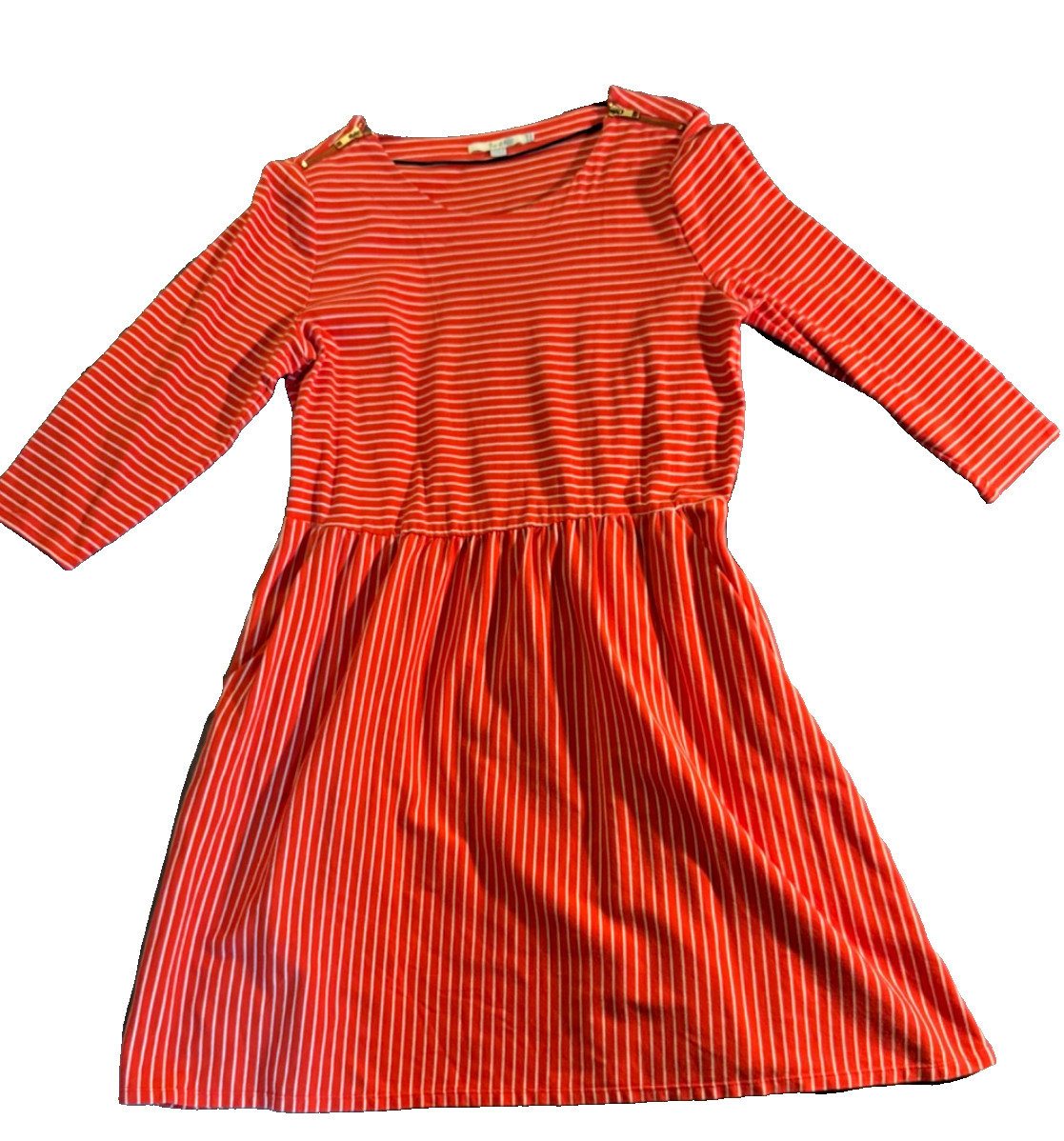 Boden Janie Knit Shoulder Zip Dress Red Shoulder Zip Stripes Cotton Size US 16