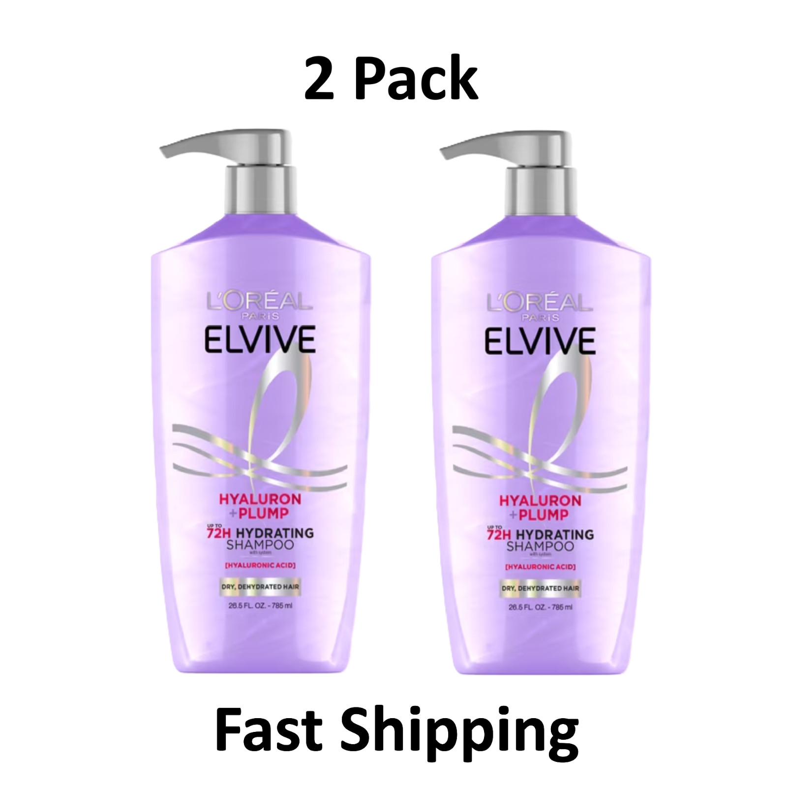 L\'Oreal Paris Elvive Hyaluron Plump Hydrating Shampoo, 26.5 Fl Oz 2 Pack