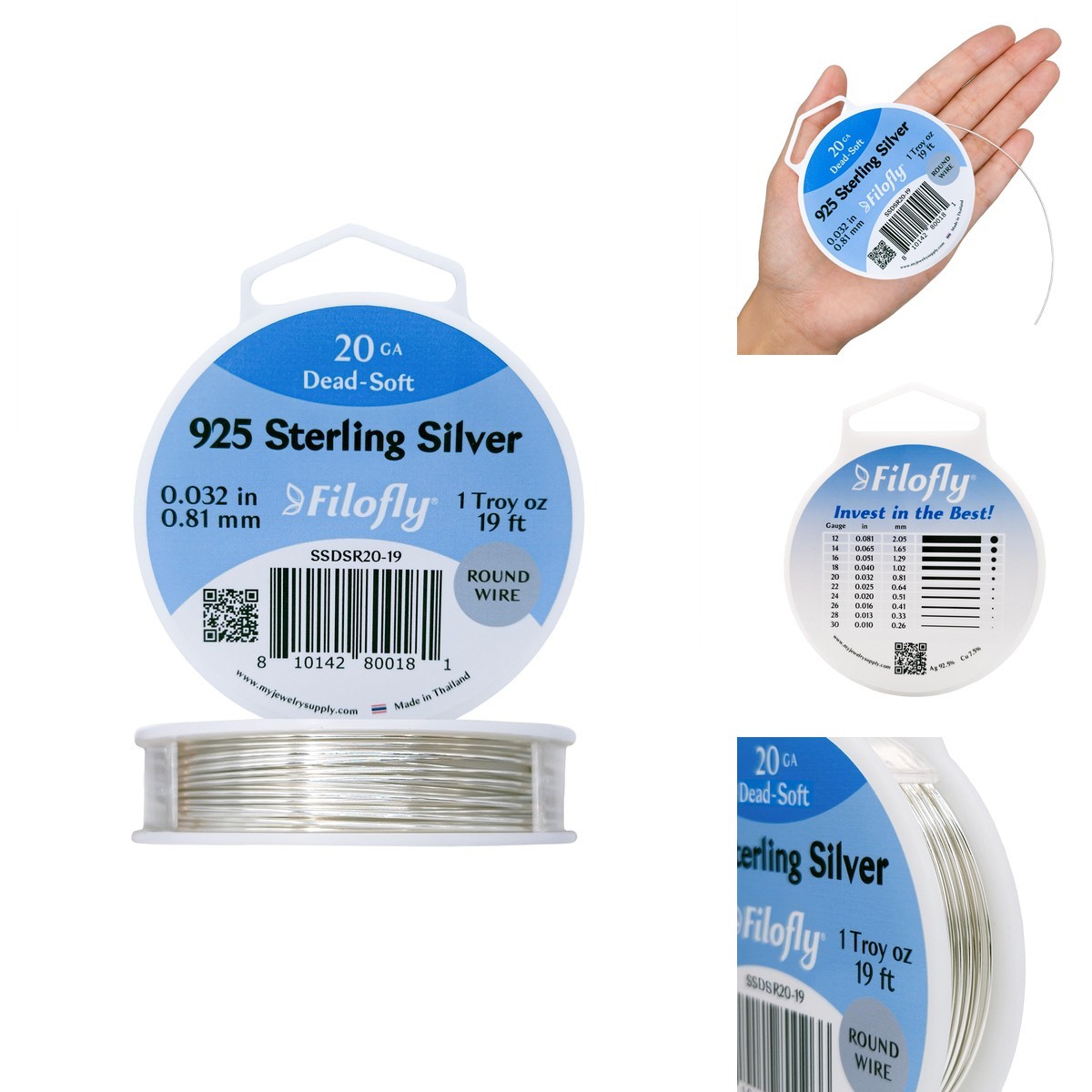 Filofly 925 Sterling Silver Wire 20 Gauge Dead Soft Round 1ozt (19FT)