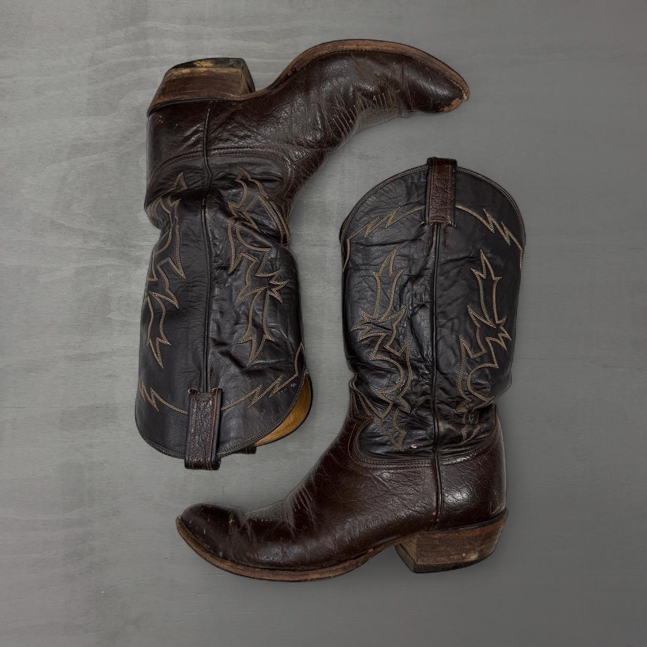 Vintage Tony Lama Western Boots Brown Leather Pointed Toe Style 6283 Size 9.5 EE