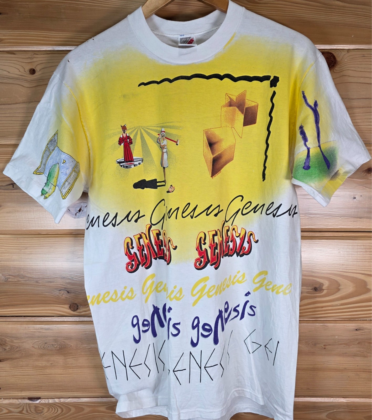 VTG Genesis Band AOP Tour 1992 T-Shirt Men Large Distress 90s