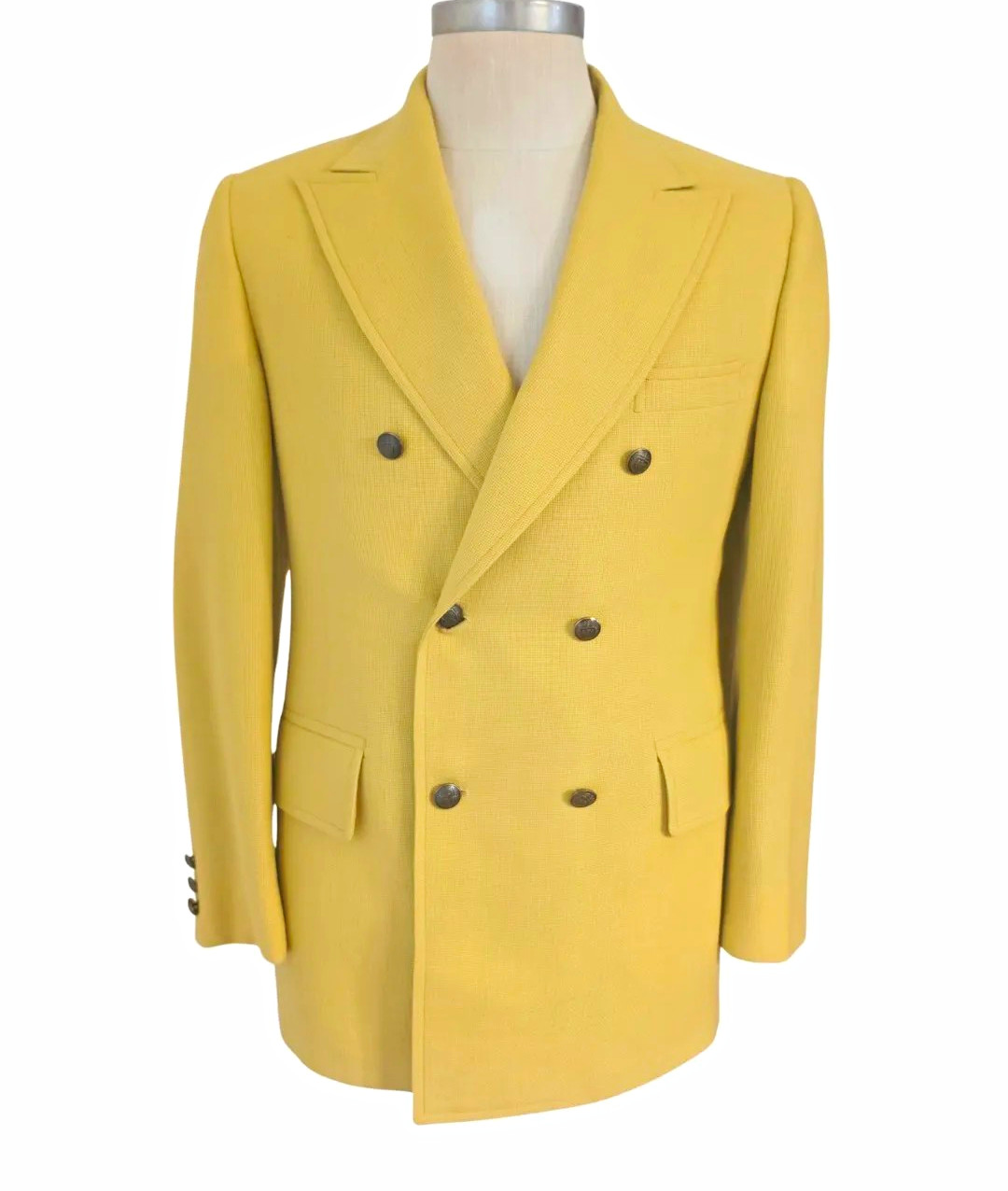Vintage 50s 60s Bocock-Stroud Co. Yellow Linen Blend Double-Breasted  Blazer 40