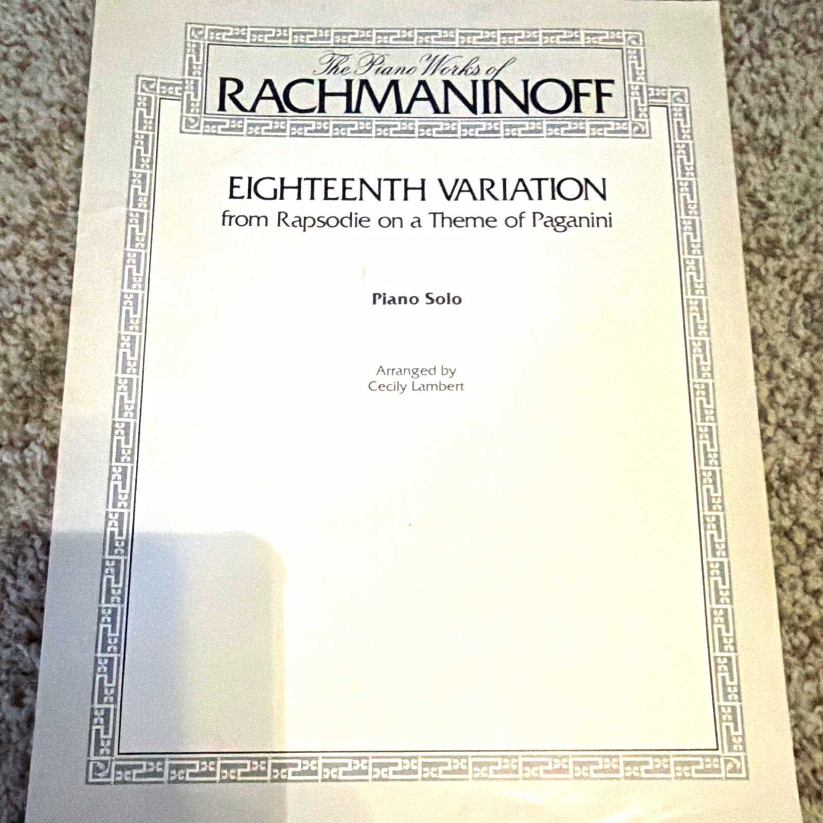 Belwin Rachmaninoff 18th Variation Rhapsody on a Theme of Paganini Piano Solo