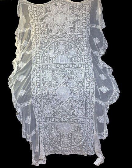 Vintage French Normandy Mixed Embroidered Lace Twin Bedspread 97x70 Coverlet