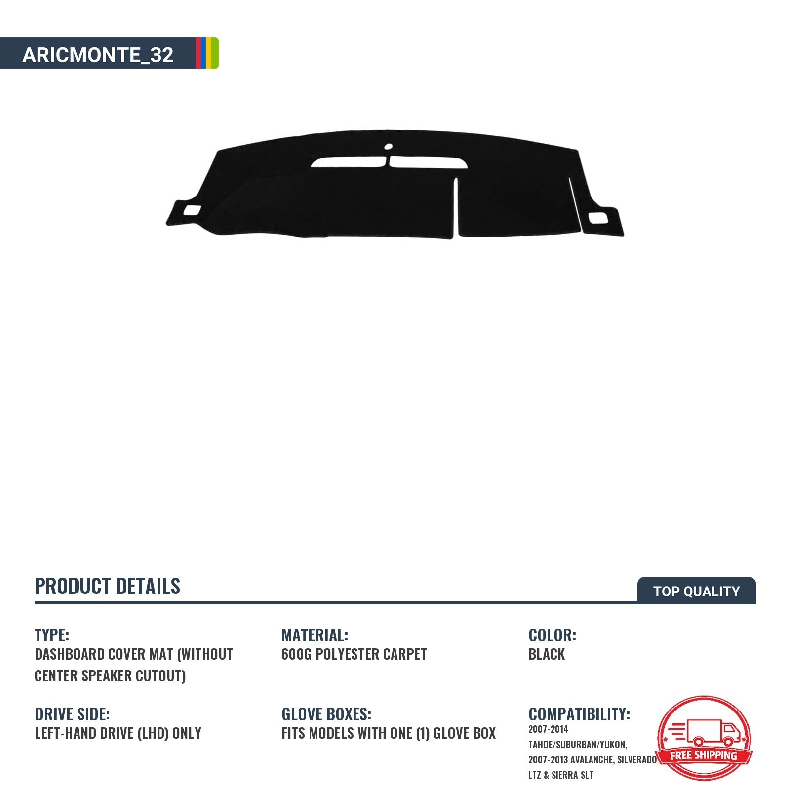 Cubierta De Tablero Para 2007-2014 Tahoe Suburban Yukon Sin Altavoz