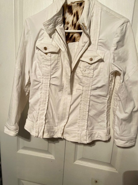 Roberto Cavalli white jeans Jacket with gold button size L falling small Roberto Cavalli white jeans Jacket with gold button size L falling small
