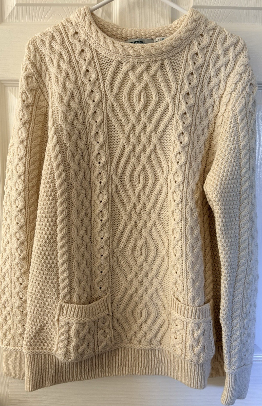 Aran Crafts Ireland Cable-Knit 100% Merino Wool Sweater  w Pockets Women (Sz XL)