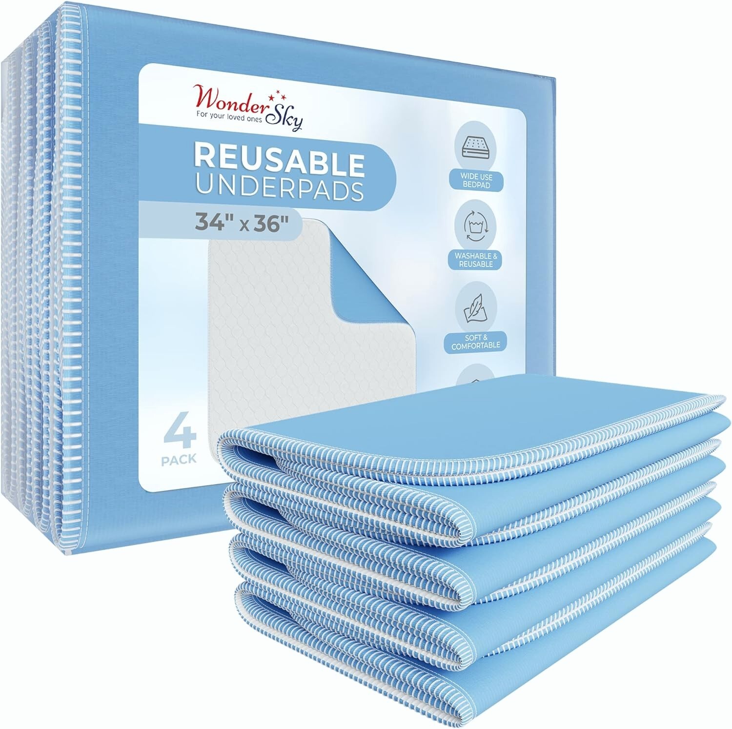4 Pack Reusable Underpads Incontinence Bed Pads Washable Waterproof Pee Pads