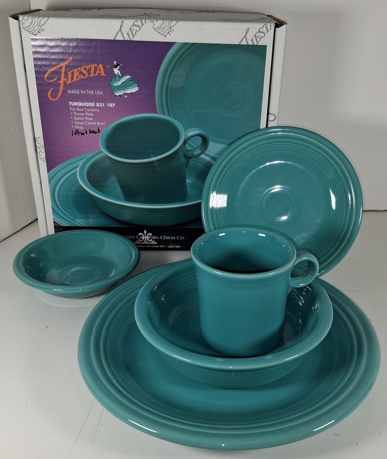 FIESTAWARE 5-Piece Place Setting Retired TURQUOISE New in Box Not Used Fiesta