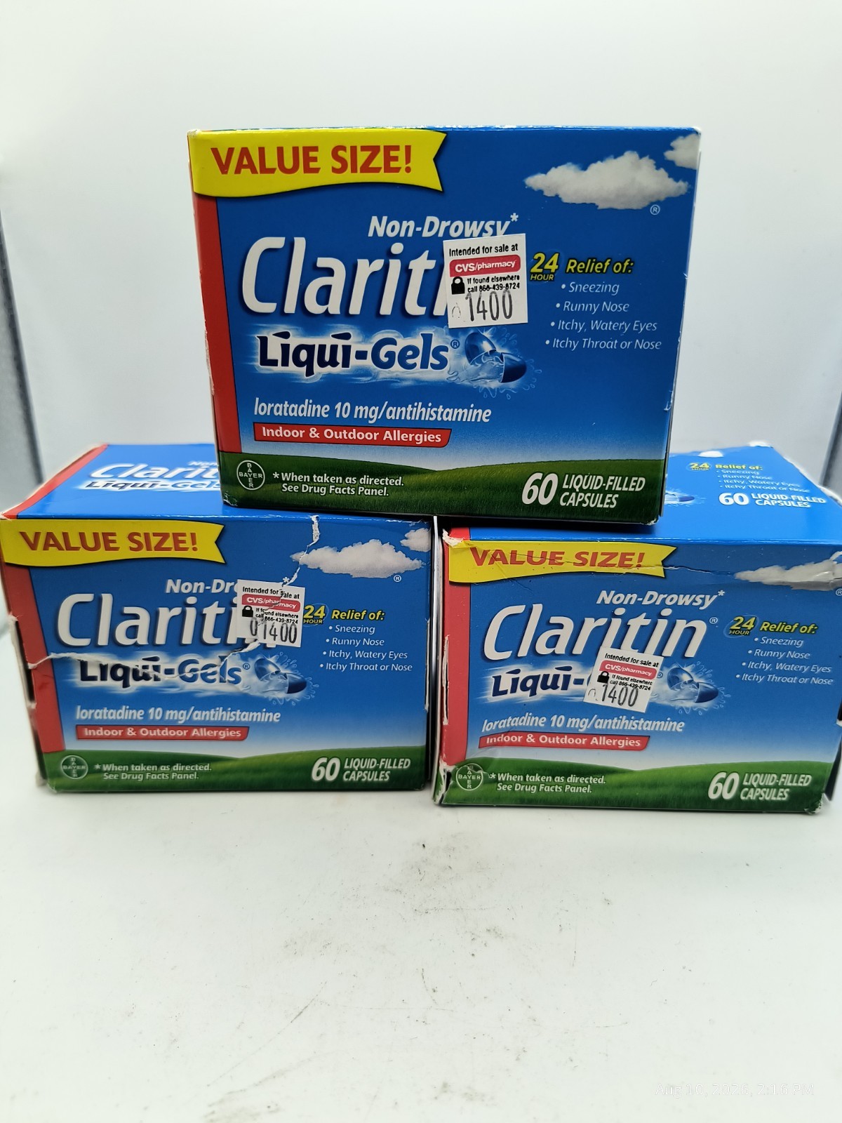 Claritin Liqui-Gels Non-Drowsy Allergy Relief Capsules 60 CT X 3 Boxes Exp 1/27