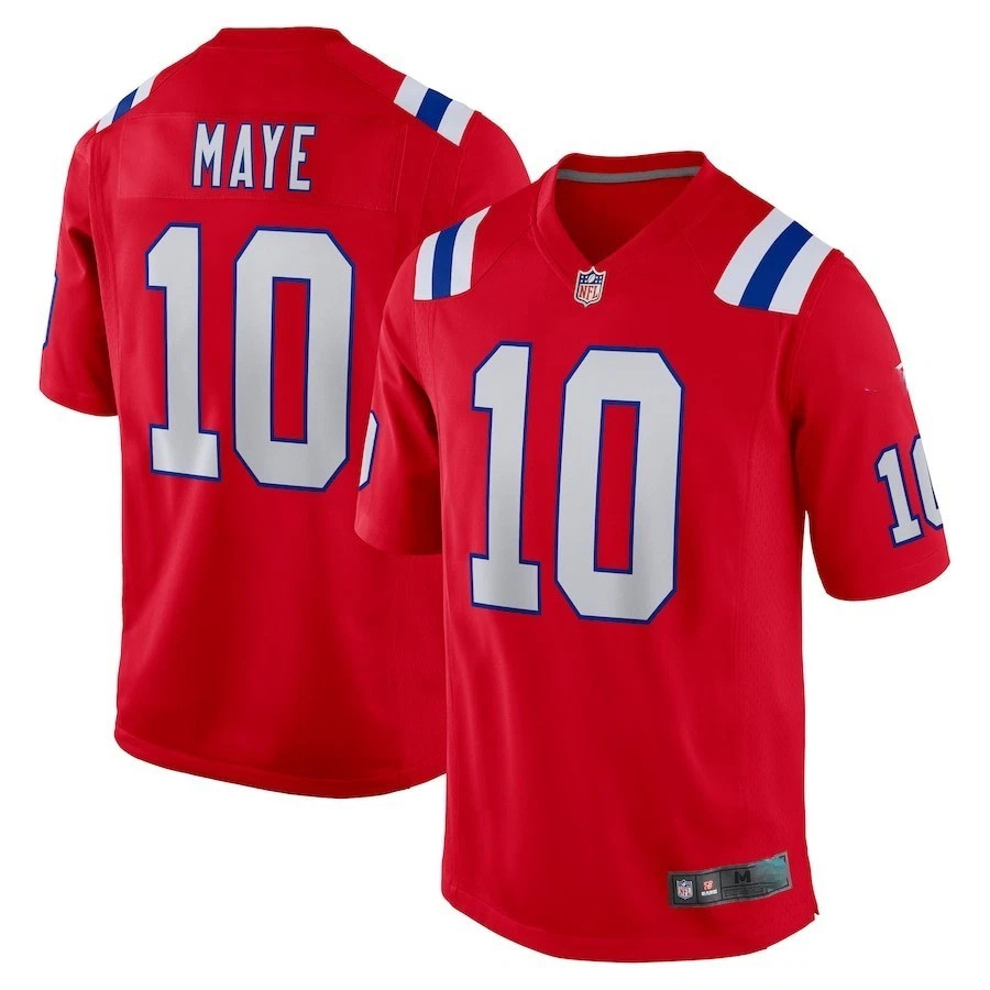 Men\'s Drake Maye Red Player Game Jersey - Fully Stitched Men\'s Drake Maye Red Player Game Jersey - Fully Stitched
