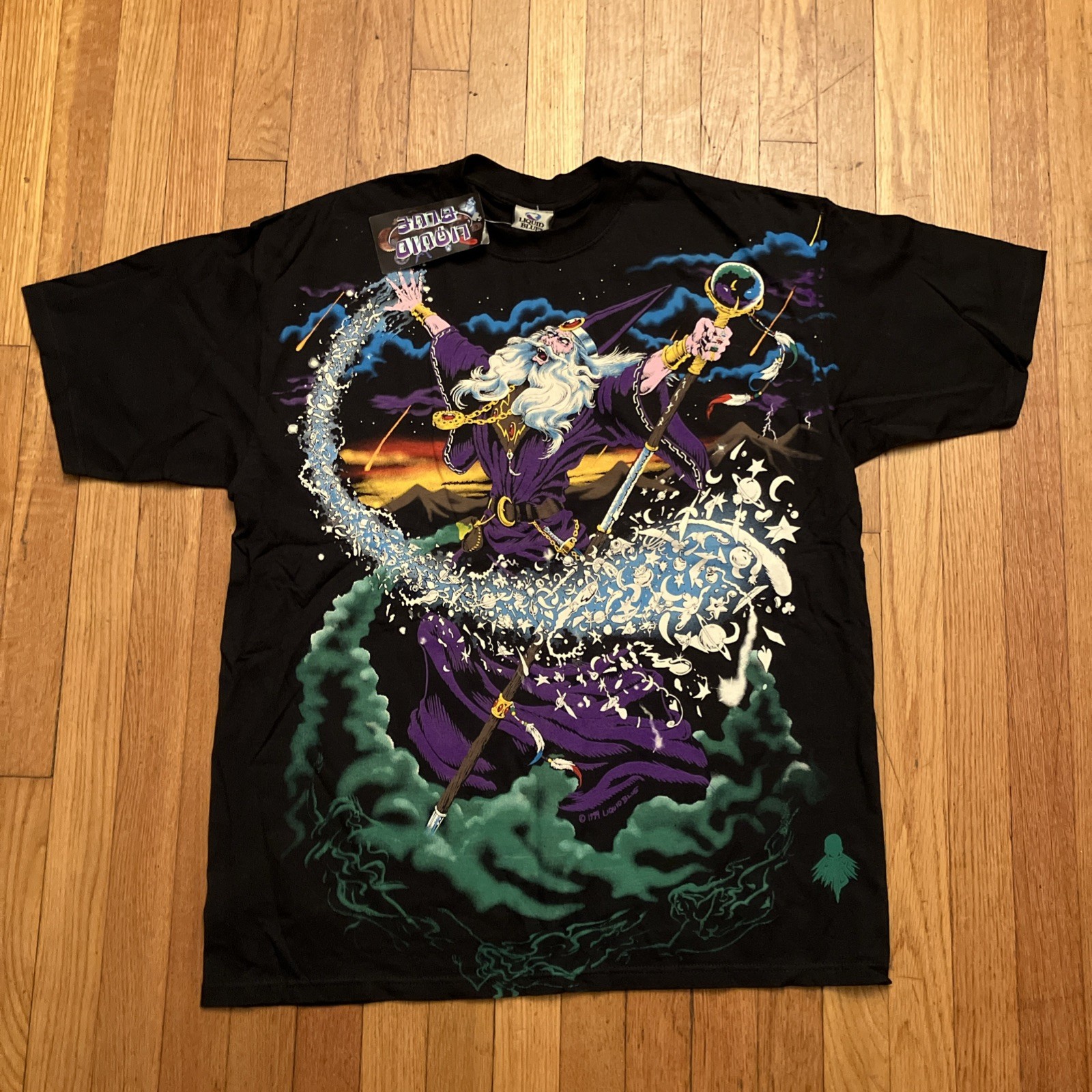 Vtg NOS 1990s Liquid Blue Wizard Double Sided AOP Shirt Sz XL