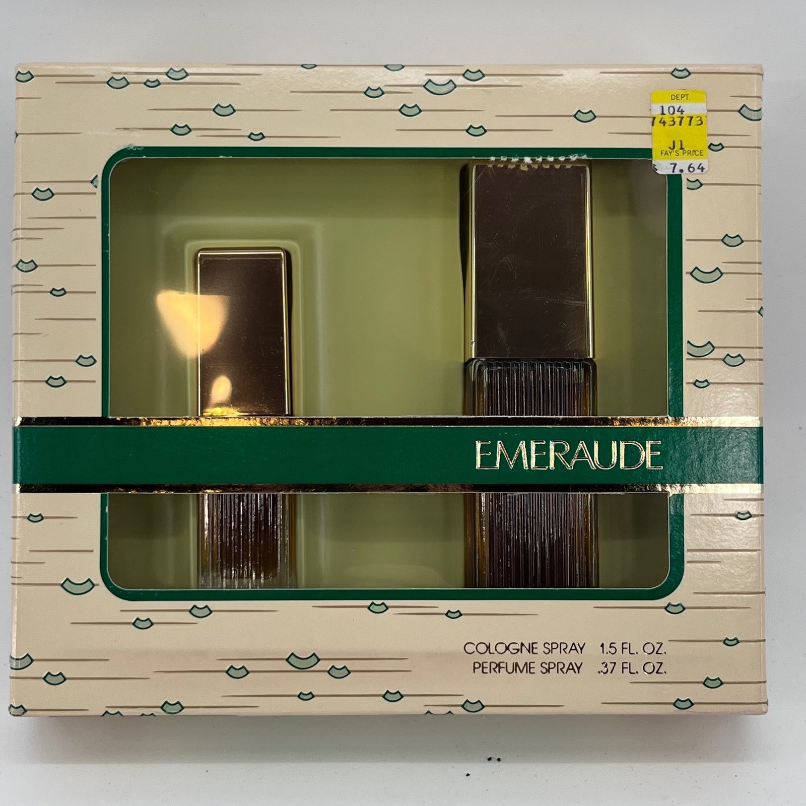 Vintage Coty Emeraude Fragrance Gift Set 1.5oz Cologne & .37oz Perfume Spray New