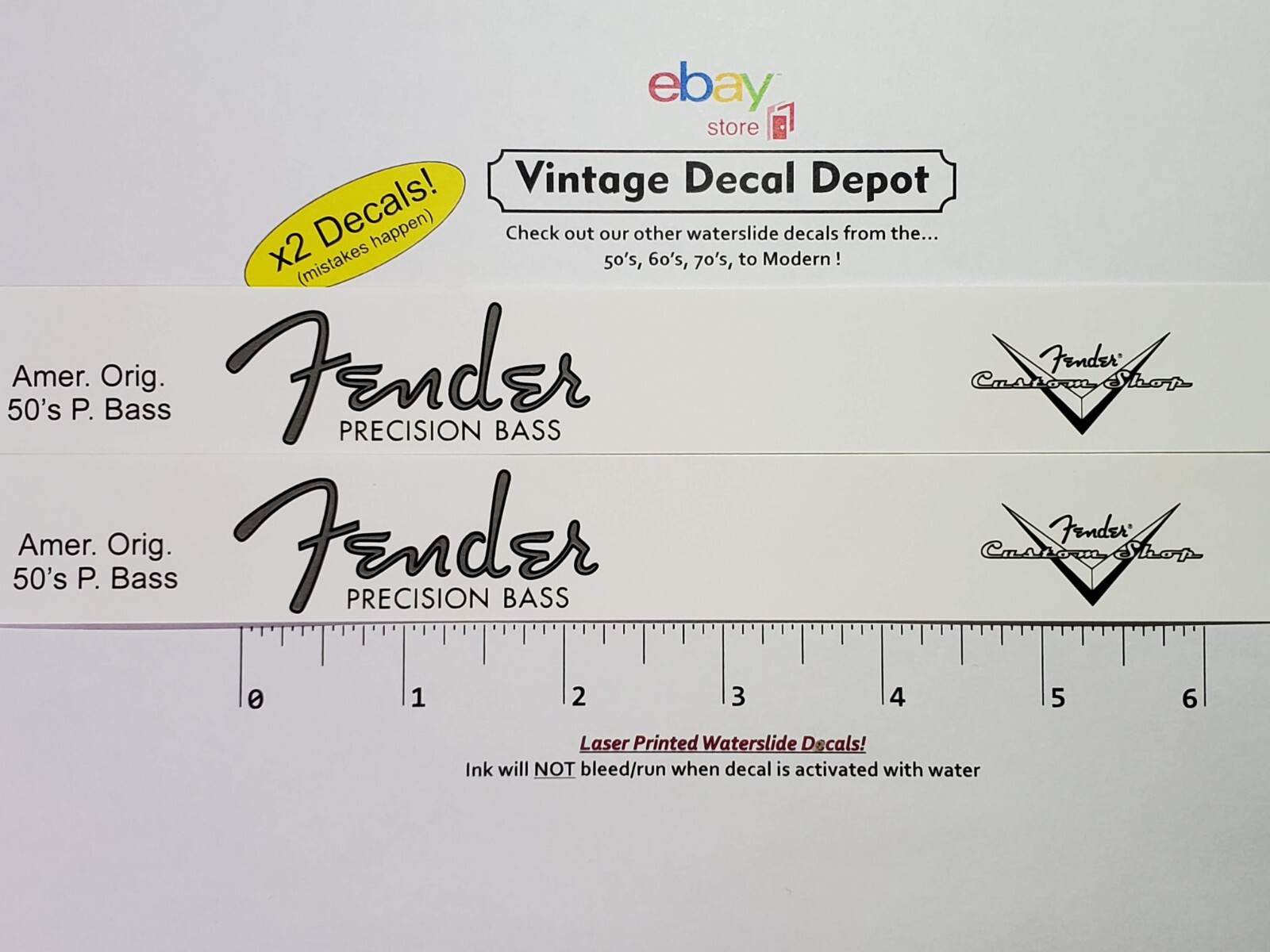 Fender American Original 50\'s Precision Bass Headstock Waterslide Decal LASER