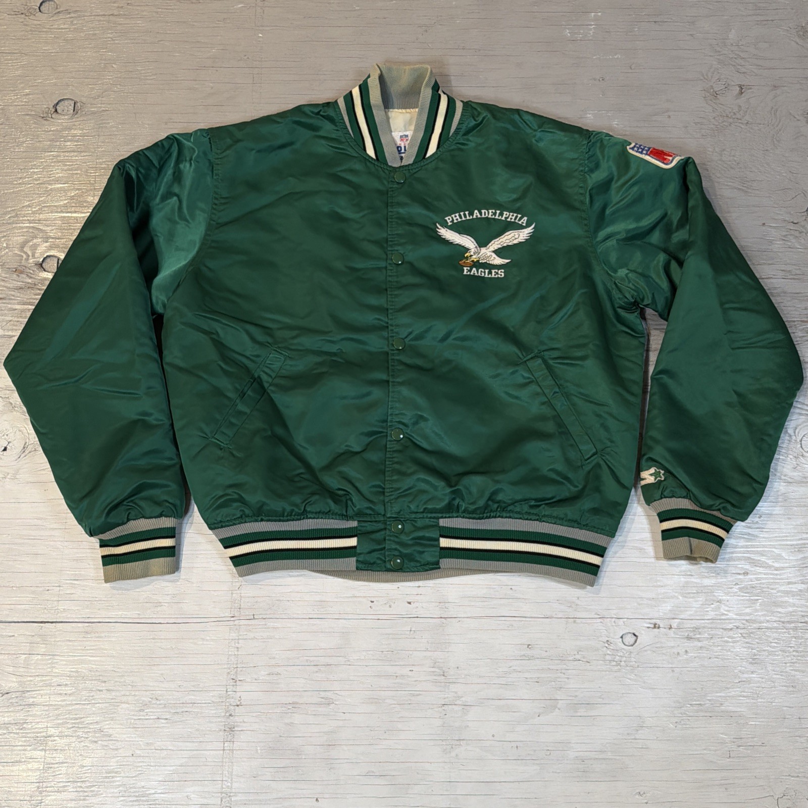 Vintage 80s Starter Philadelphia Eagles Kelly Green Back Logo Satin Jacket Sz L Vintage 80s Starter Philadelphia Eagles Kelly Green Back Logo Satin Jacket Sz L