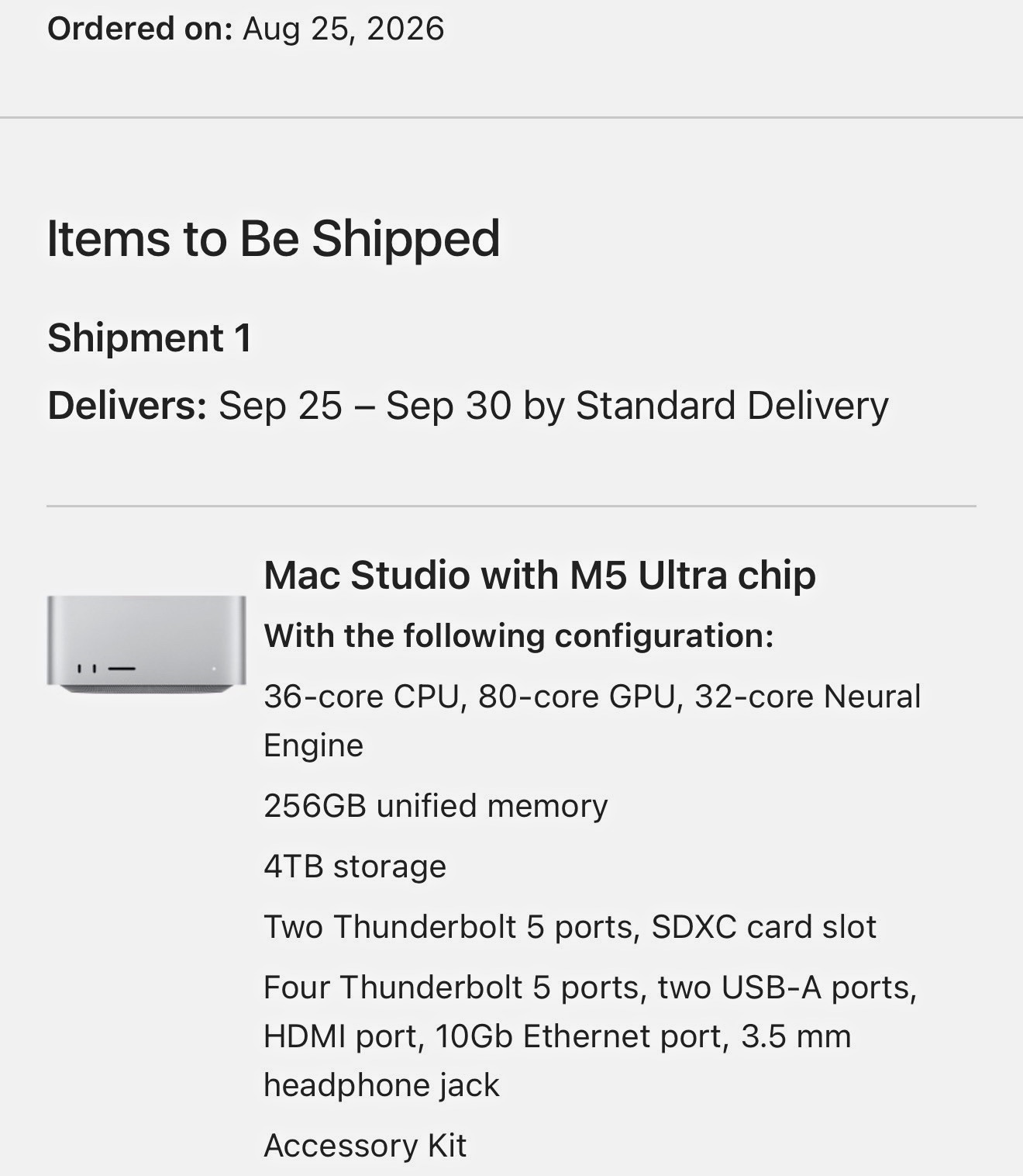 Apple Mac Studio M5 Ultra 256GB RAM 4TB SSD 80-core GPU TB5 HDMI SDXC