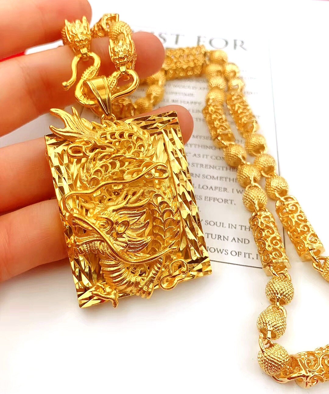 Men  Fashion Dragon 22k 23k 24k Thai Baht Yellow GP Gold Necklace Pendant Hot