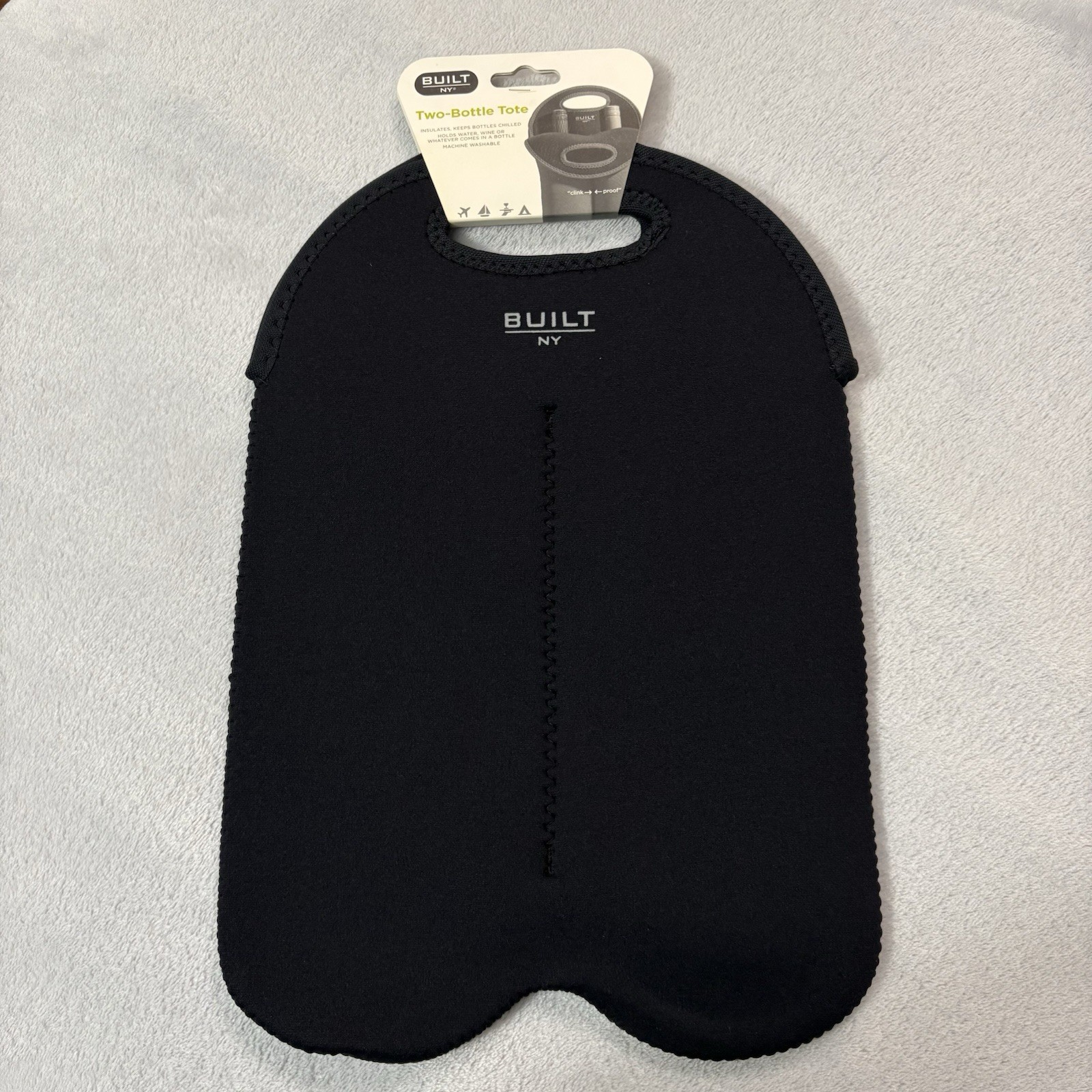 BUILT NY Neoprene Two-Bottle Wine & Water Bottle Tote Bag BLACK NWT