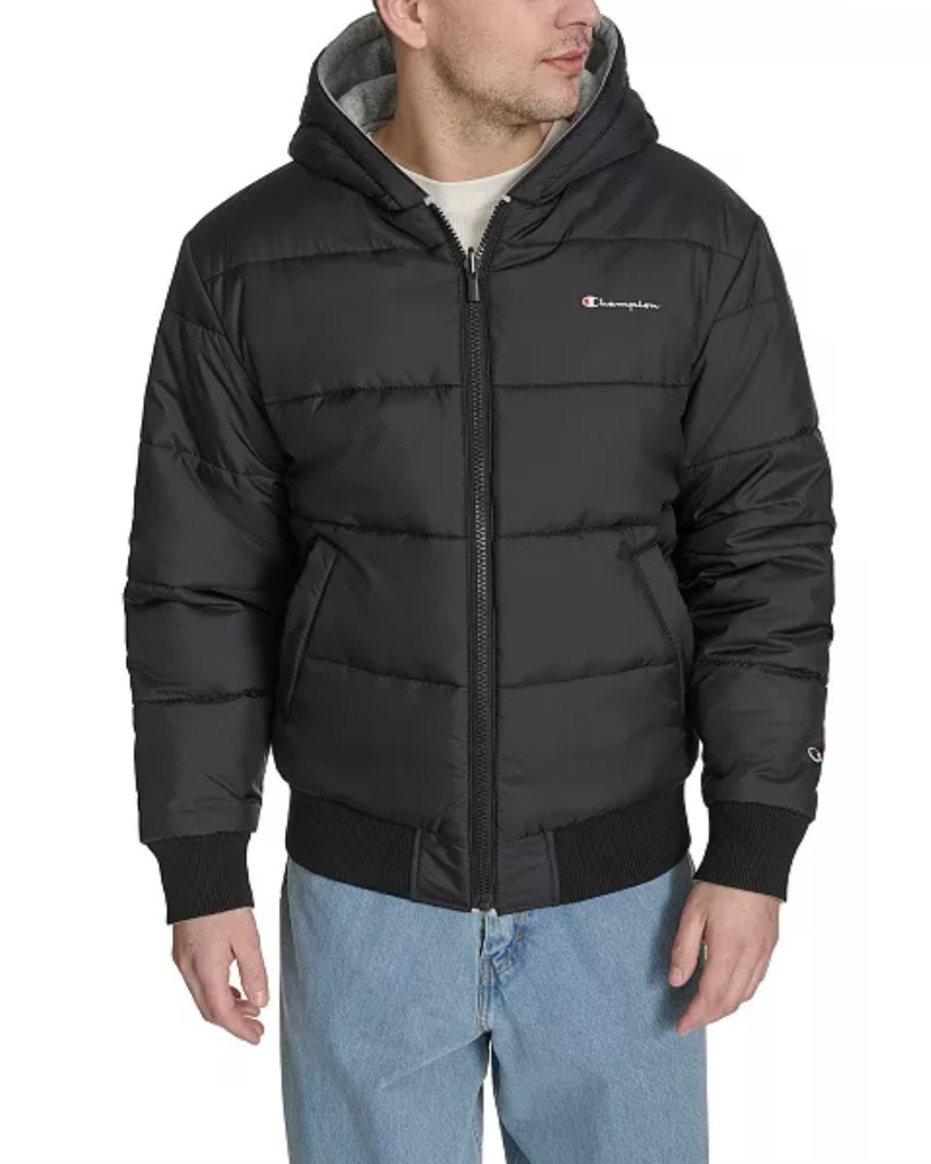 NWOT Men\'s Champion Men\'s Reversible Hooded Bomber Jacket Size XL