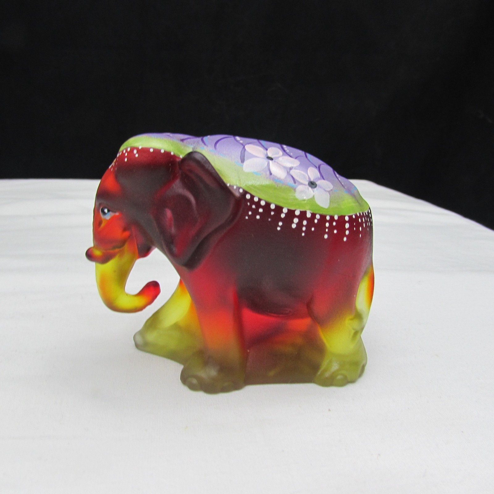 Fenton Amberina Floral Hand Painted Walking Elephant Special Order GLOWS W1019