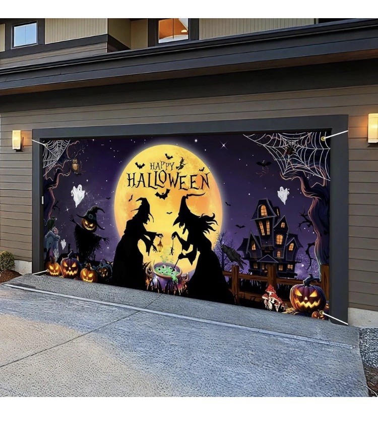 Halloween Garage Door Banner Cover 7X16Ft Outdoor Decor