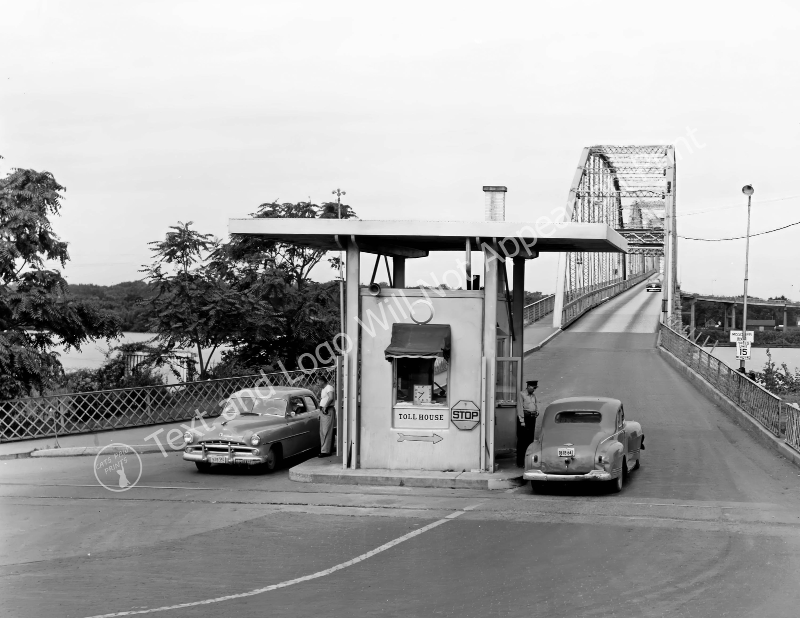 1951 Toll Bridge Between Fulton, Illinois and Clinton, Iowa Old Photo Reprint