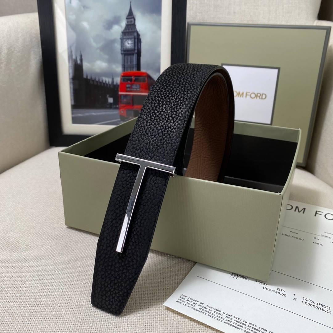 Authentic Tom Ford Reversible Leather T-Buckle Belt Luxury Designer Fashion Authentic Tom Ford Reversible Leather T-Buckle Belt Luxury Designer Fashion