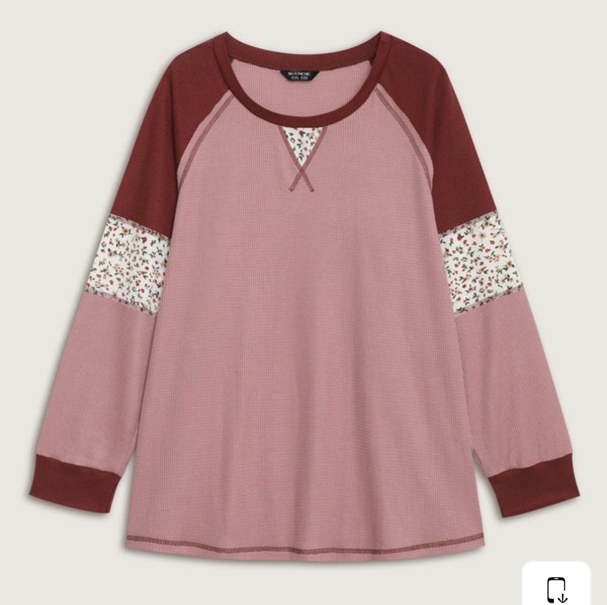 BloomChic size 22-24 Dirty Pink Color Contrast Waffle Knit T-Shirt