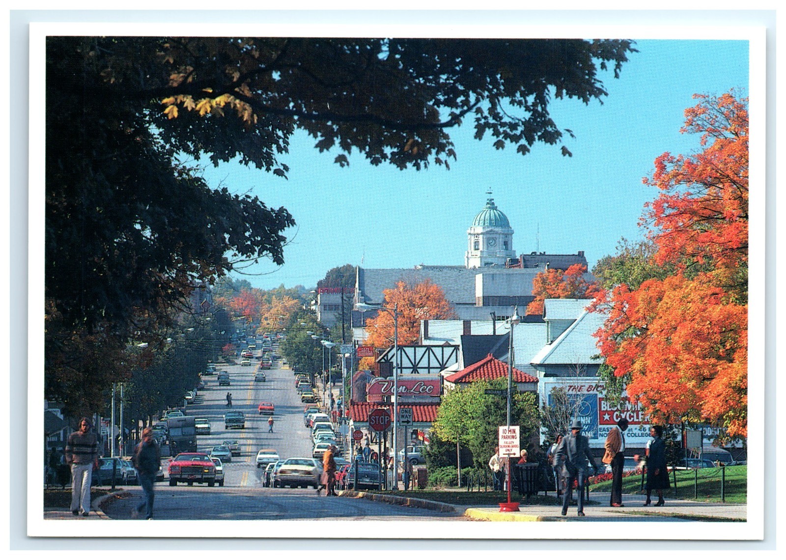Postcard A Familiar Path Bloomington Indiana c1970s Cars Fall Color Chrome UNP