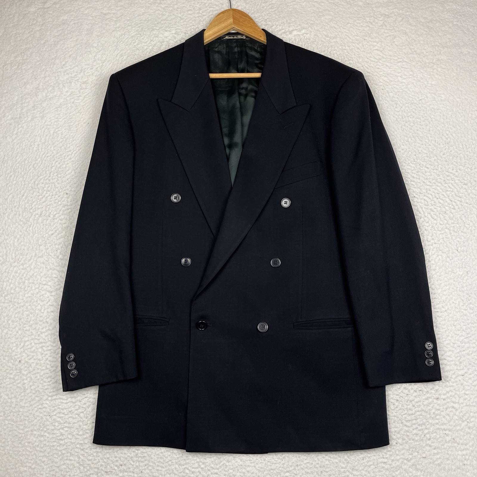 Vintage Mani Giorgio Armani Mens Double Breasted Wool Blazer Italy 40R Dark Navy Vintage Mani Giorgio Armani Mens Double Breasted Wool Blazer Italy 40R Dark Navy