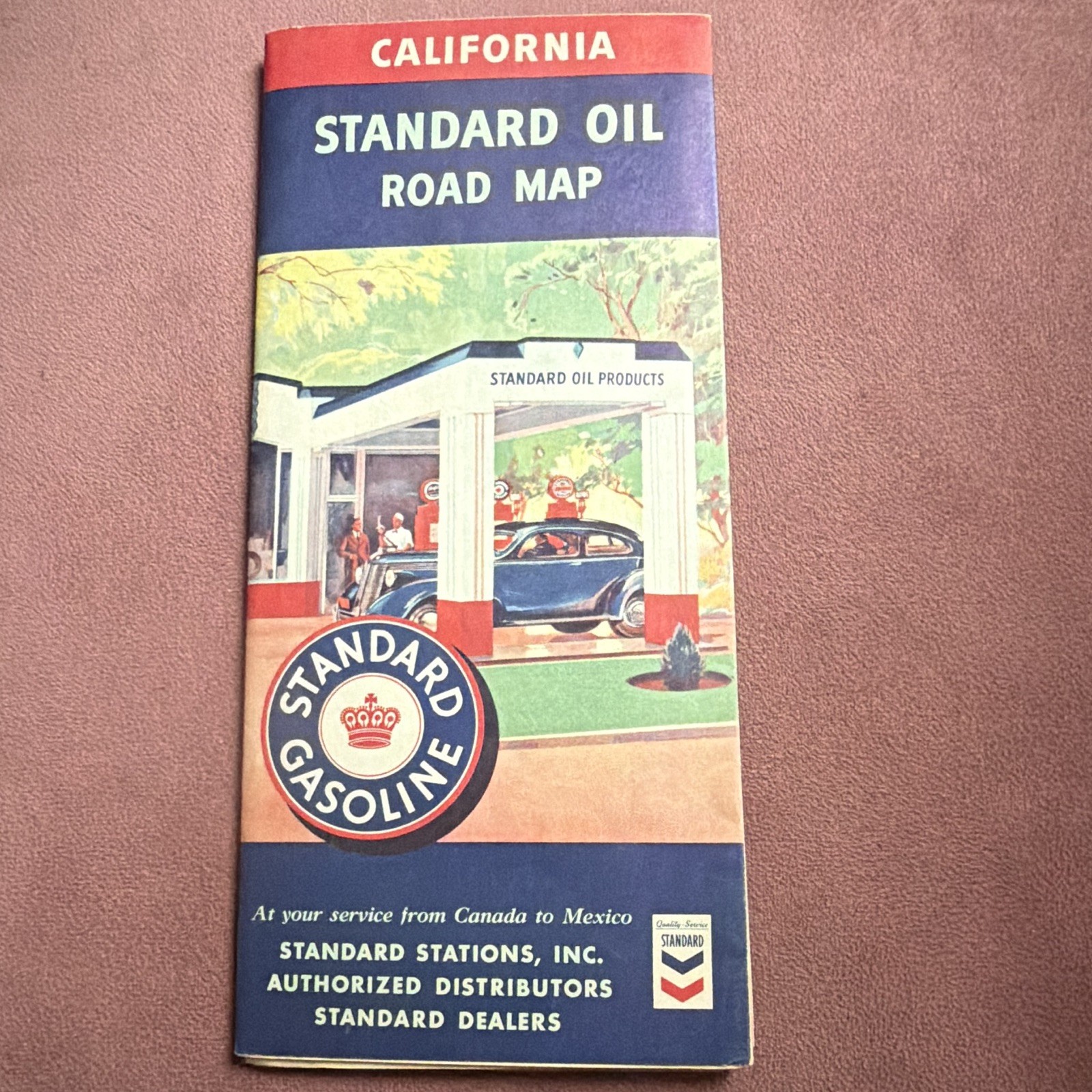 Vintage 1940s Road Map of California , Standard Gas
