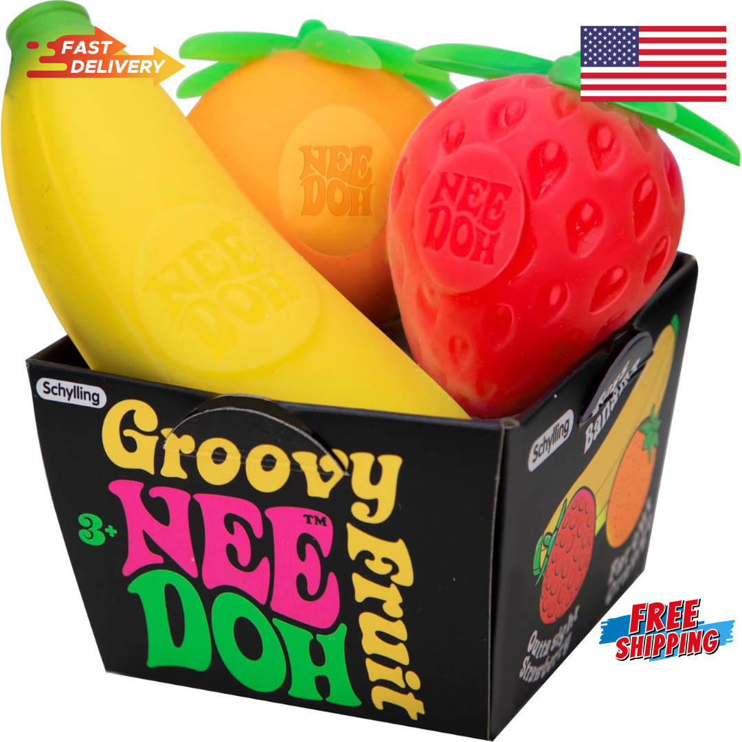 Schylling Groovy Nee_Doh Fruit Stress Ball Set – Squeezable Fidget Toy Pack 3