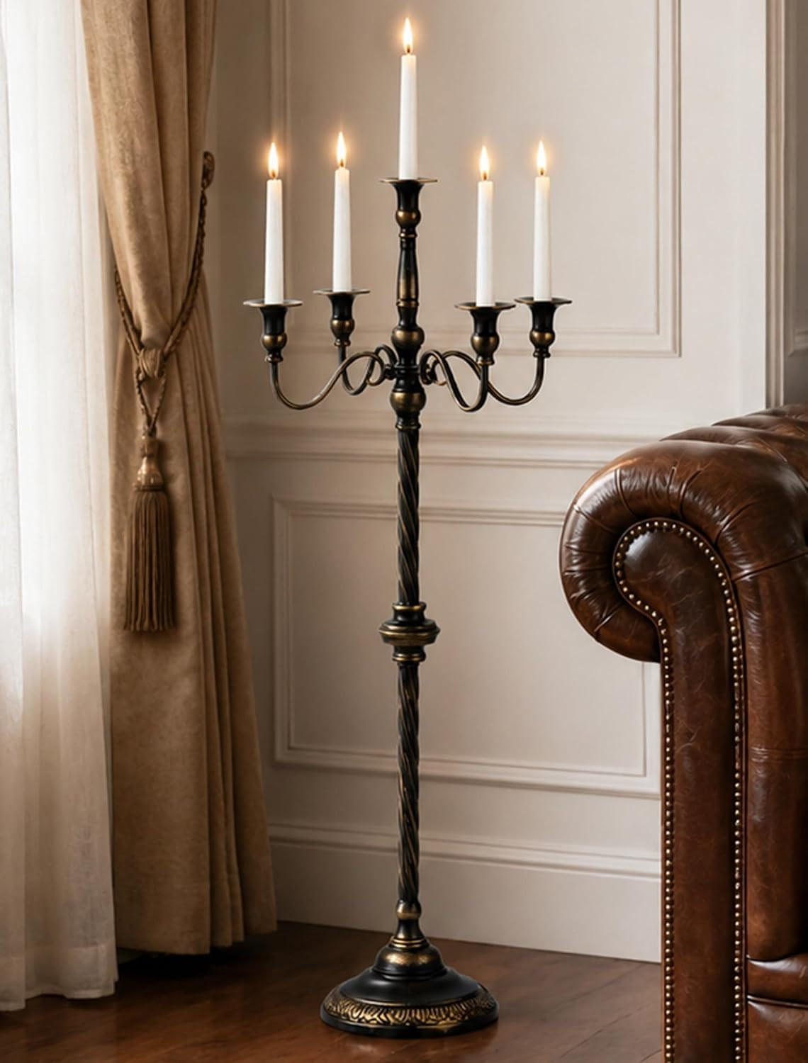 Sziqiqi Black Floor Candelabra for Halloween: 35In Tall, 5-Arm, Gothic