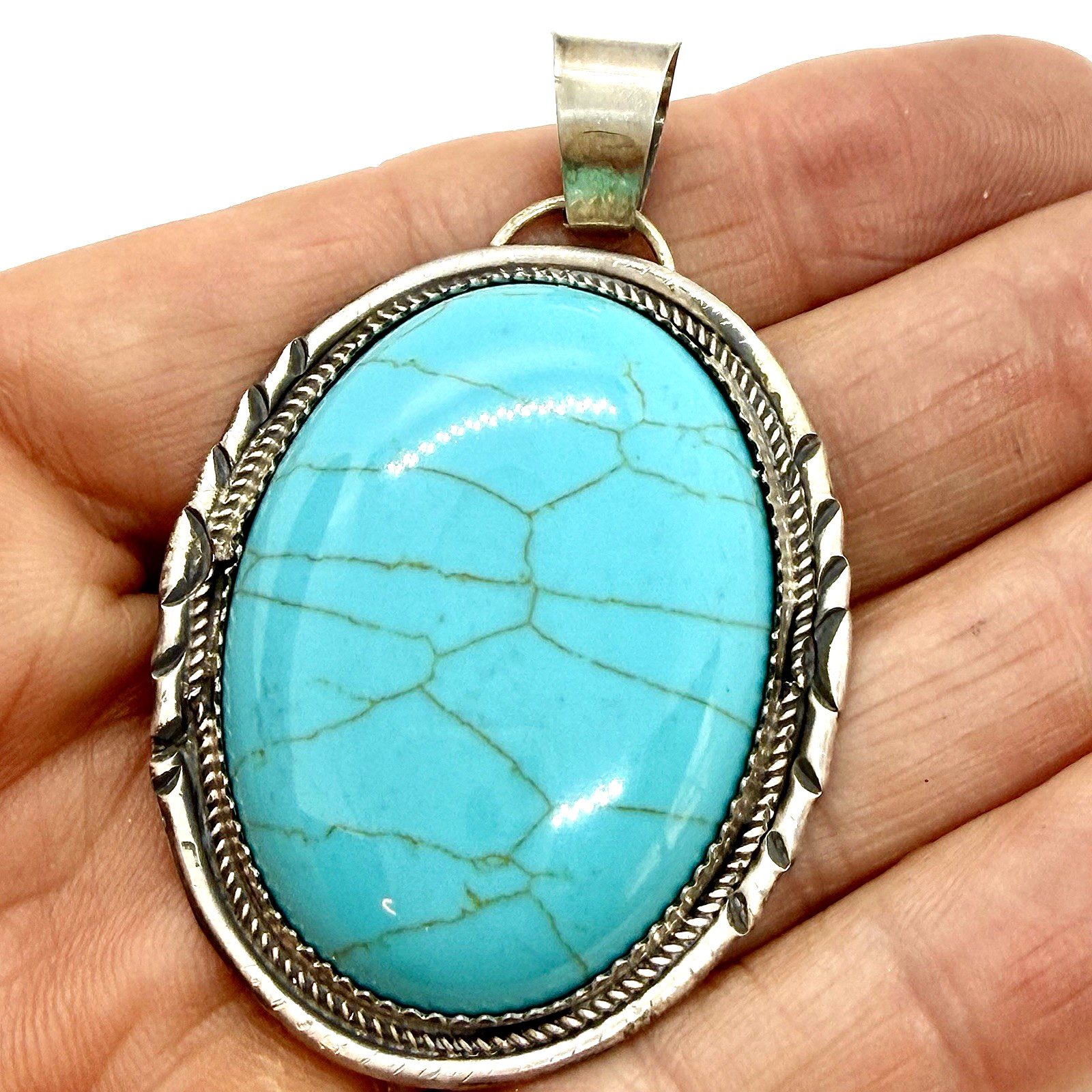 Navajo Turquoise Pendant Sterling Silver 2.25\