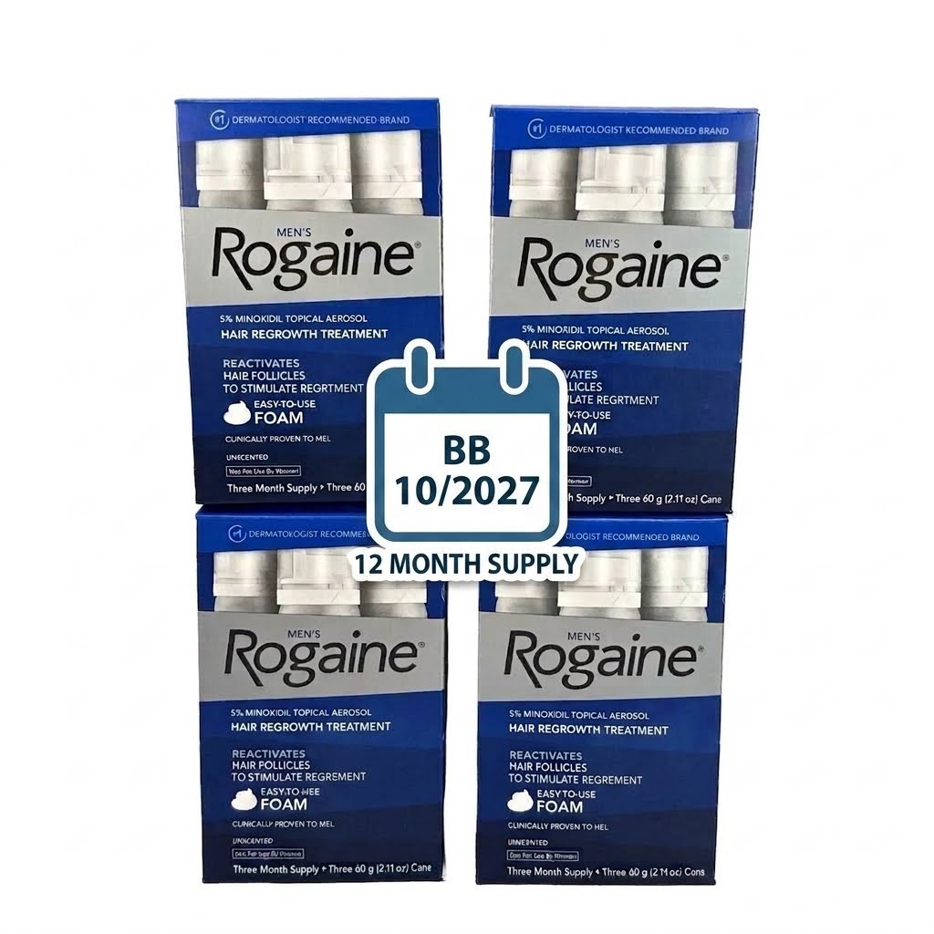 12x2.11 Rogaine Men’s 5% Minoxidil Foam Hair Treatment, 12 Cans, Exp 10/2027