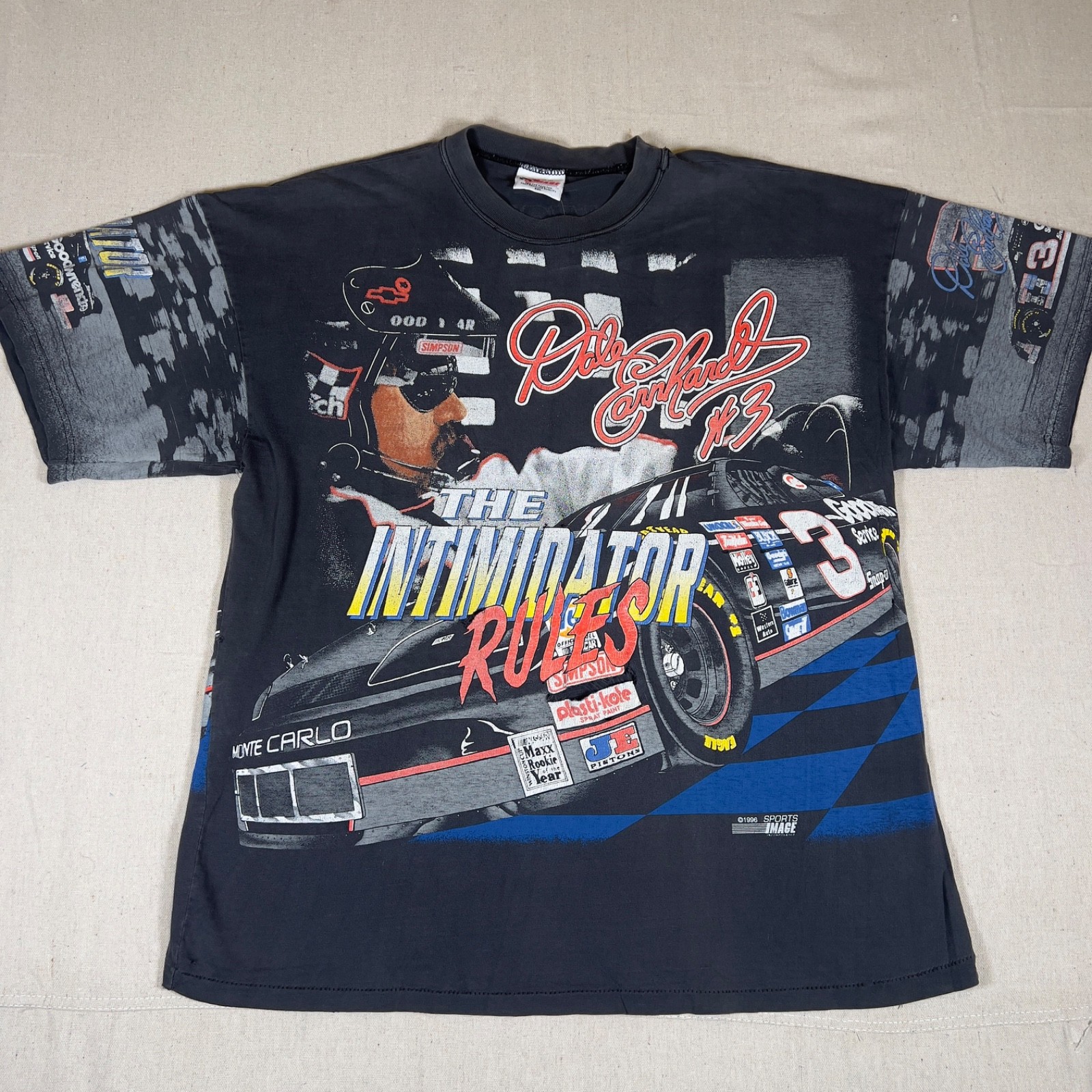 Vintage 1996 Dale Earnhardt Intimidator NASCAR T Shirt XXL AOP Distressed USA