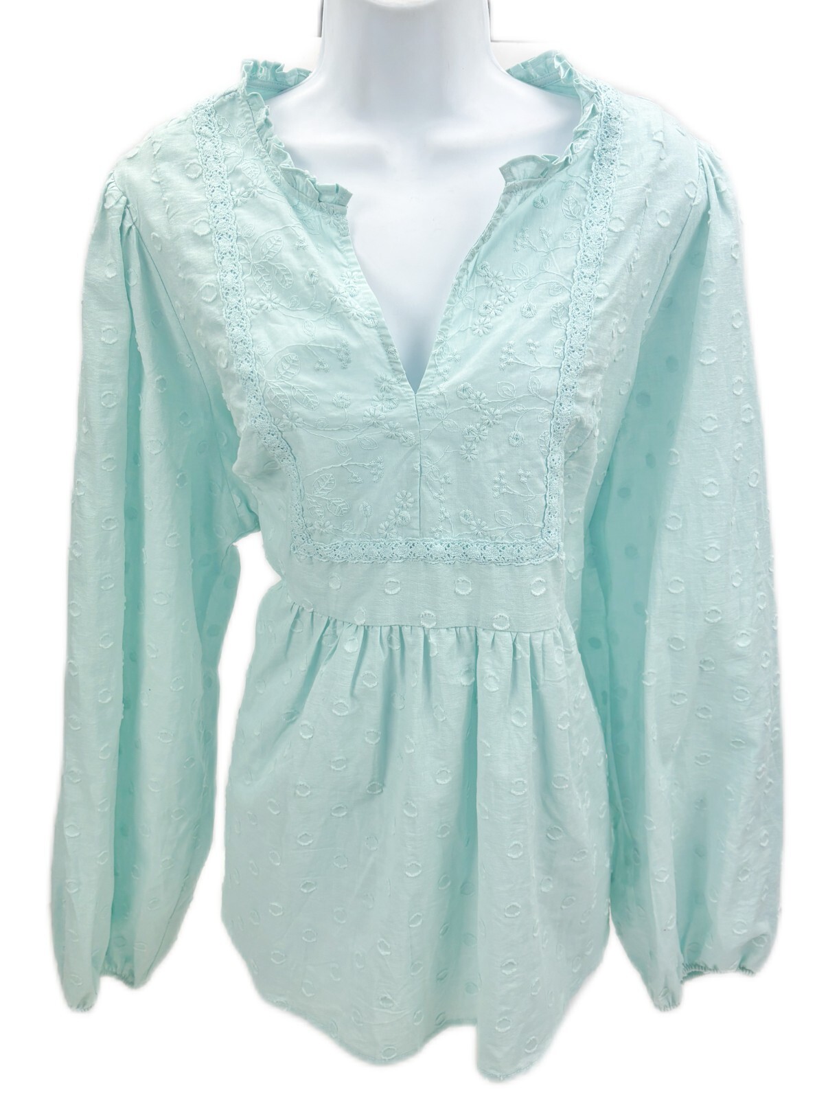 2 Torrid Polka Dot Blouse Shirt Embroidered Seafoam Green