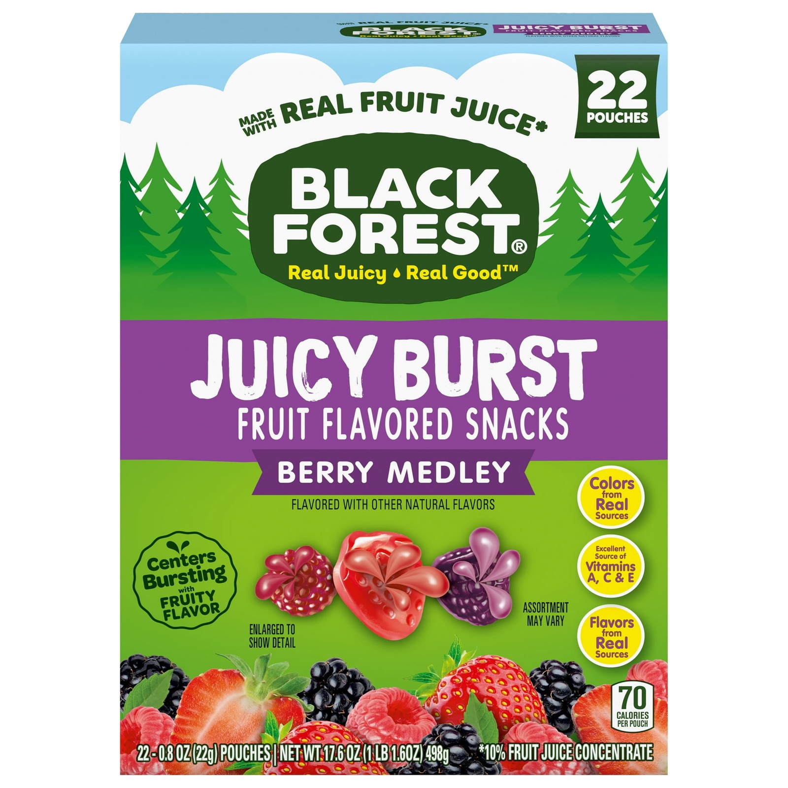 Black Forest Juicy Burst Fruit Flavored Snacks, Berry Medley, 0.8 oz, 22 Count Black Forest Juicy Burst Fruit Flavored Snacks, Berry Medley, 0.8 oz, 22 Count