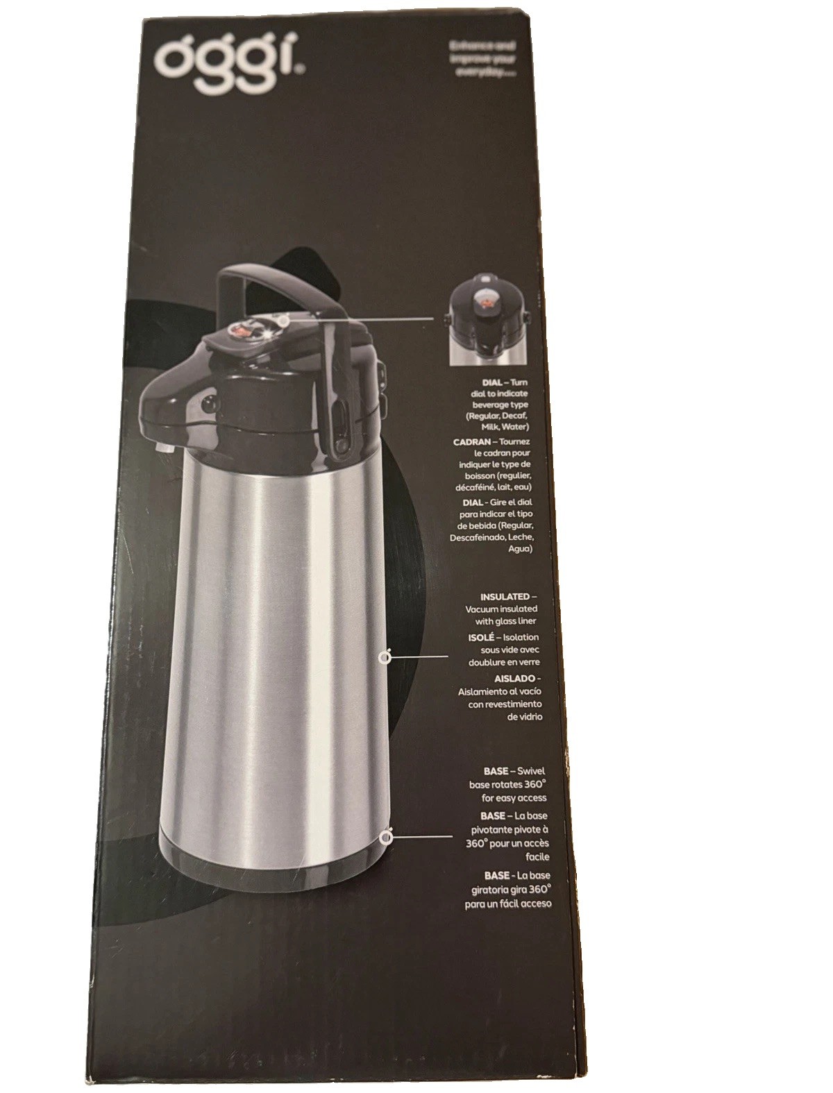 OGGI Pumpmaster 1.9L Lever Airpot Beverage Server, Vacuum Insulated Glass Liner OGGI Pumpmaster 1.9L Lever Airpot Beverage Server, Vacuum Insulated Glass Liner