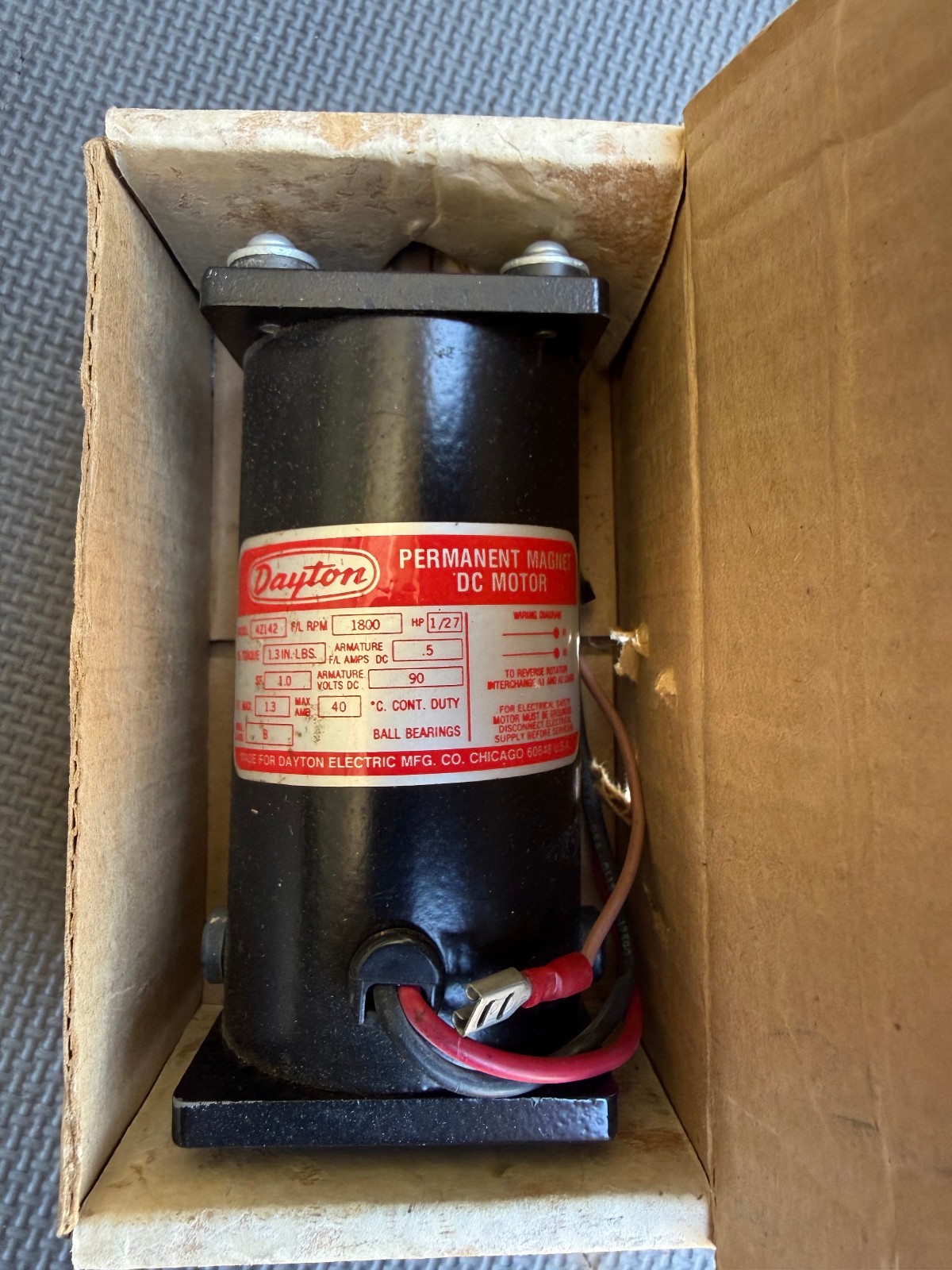 Dayton Electric Permanent Magnet DC Motor 4Z142 90V