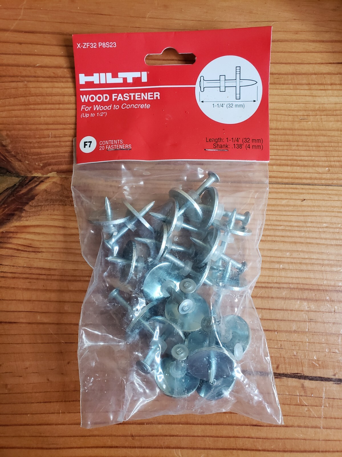 HILTI F7 Wood to Concrete Fasteners X-ZF32-P8S23 Pk of 20 HILTI F7 Wood to Concrete Fasteners X-ZF32-P8S23 Pk of 20
