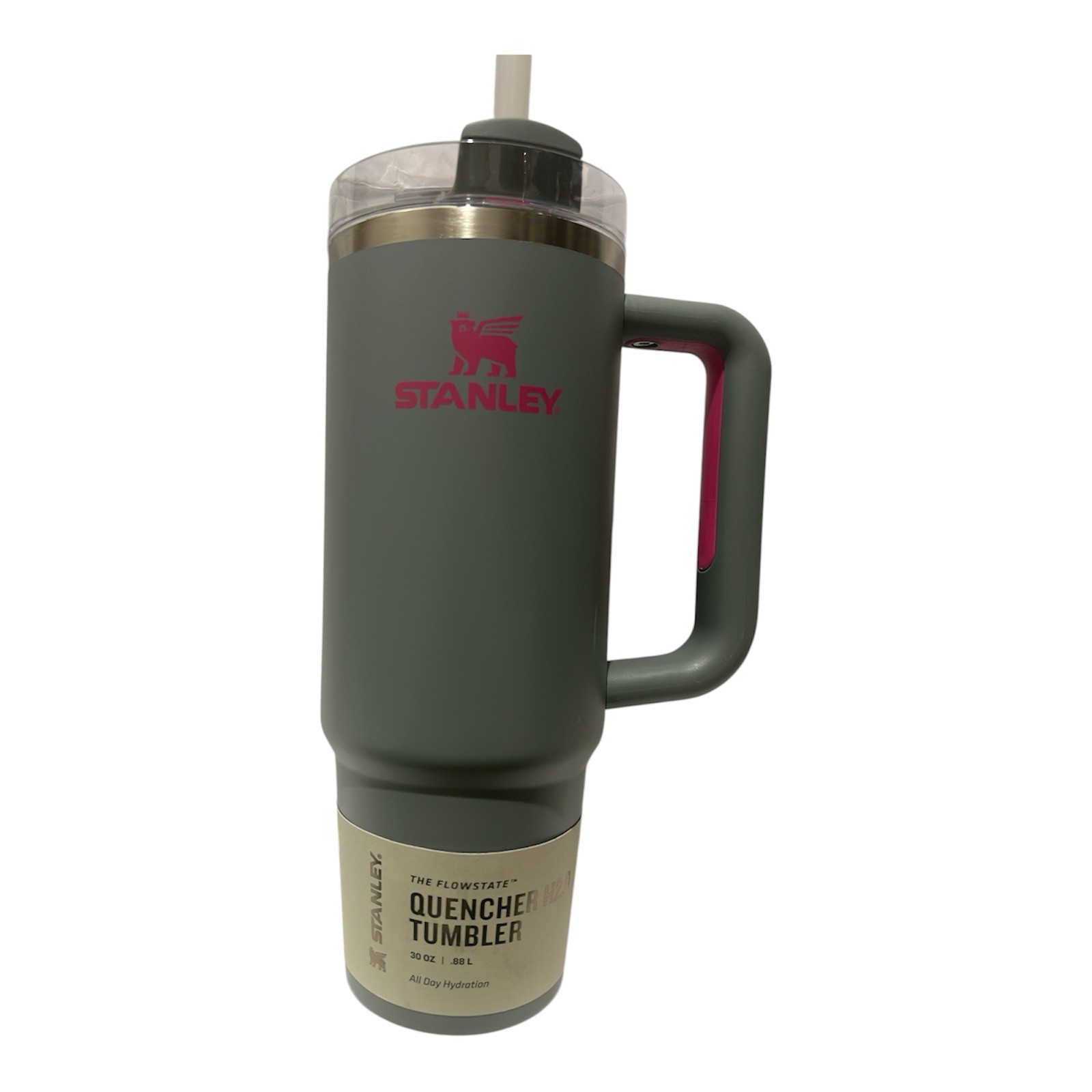 Stanley Quencher H2.0 FlowState Tumbler 30 oz Grey Rock Pink Travel Mug Straw Stanley Quencher H2.0 FlowState Tumbler 30 oz Grey Rock Pink Travel Mug Straw