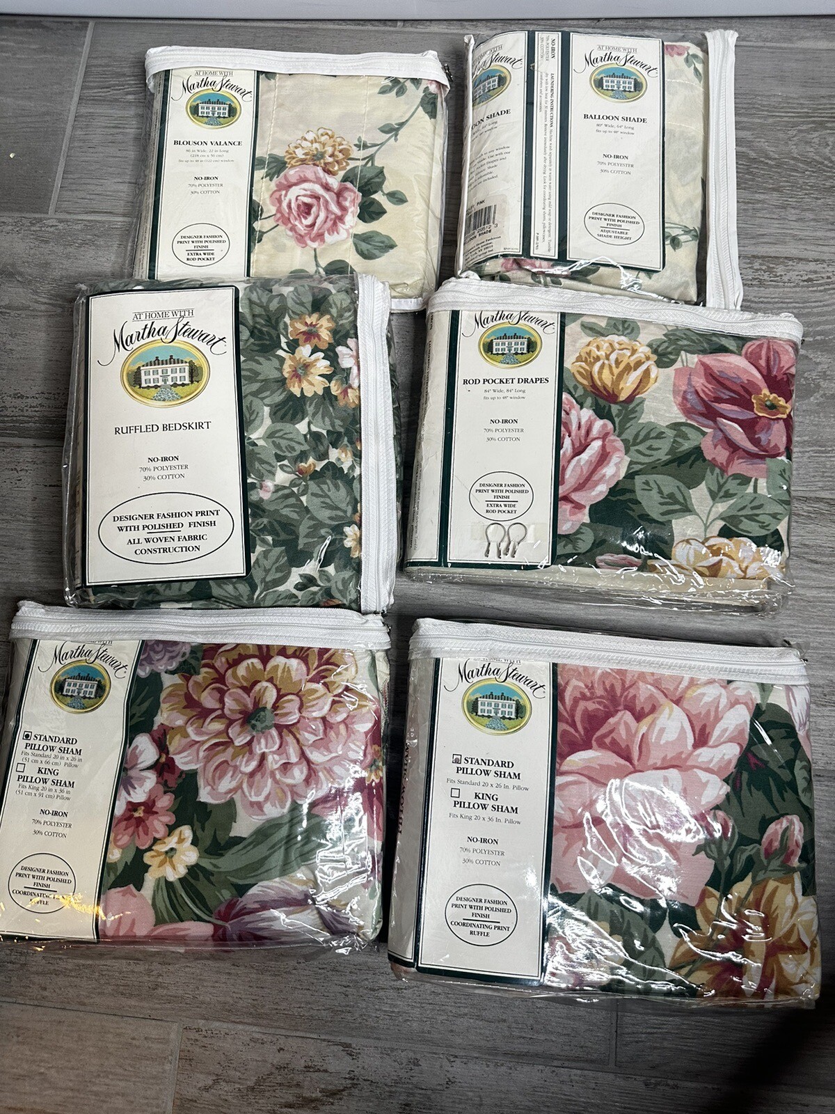 New 6 Pc Vtg Martha Stewart Ardly Floral Grandmacore Bed Skirt Shams Drapes Etc.