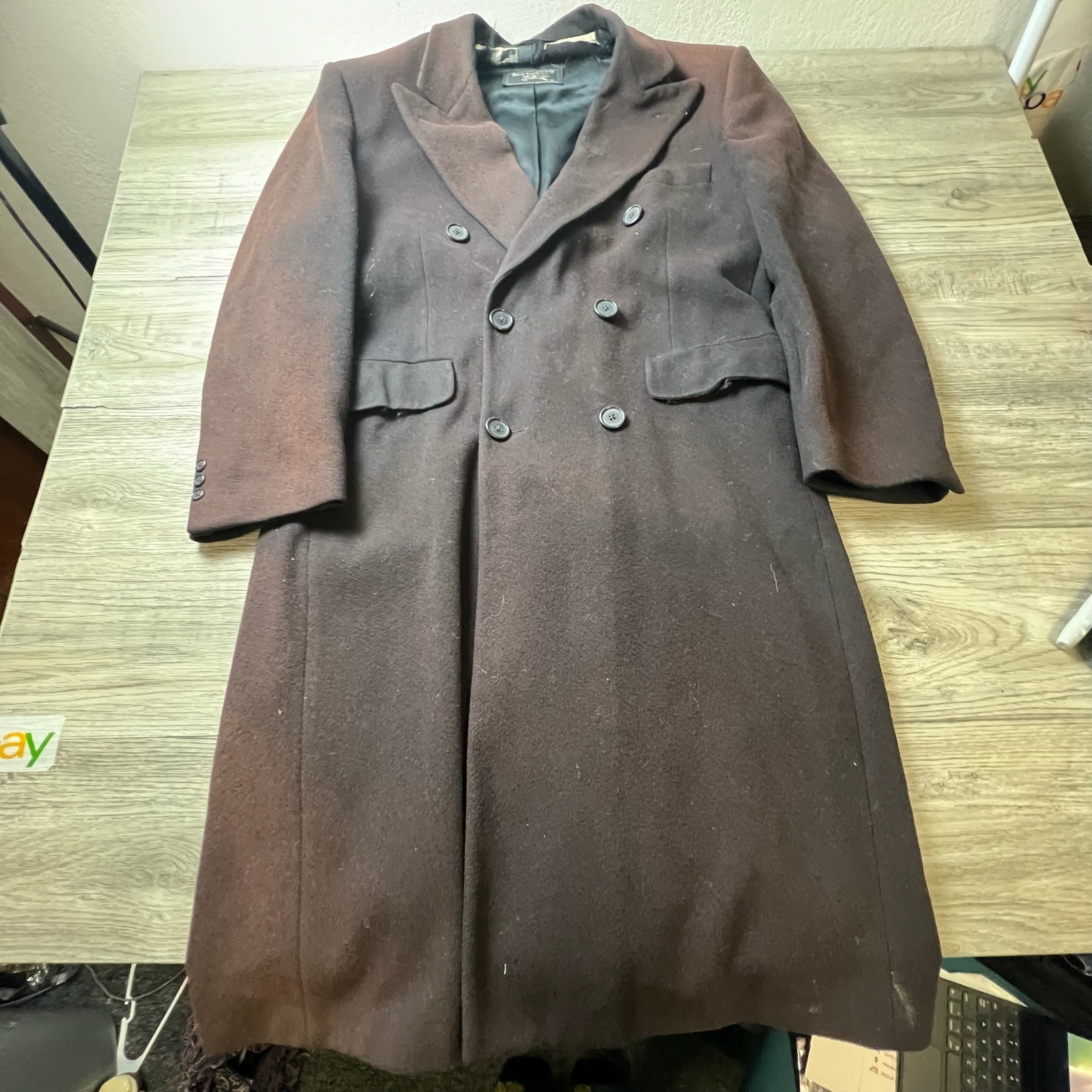 Burberrys Overcoat Mens 44 Brown Wool Double Breasted Vintage Bloomingdales Coat